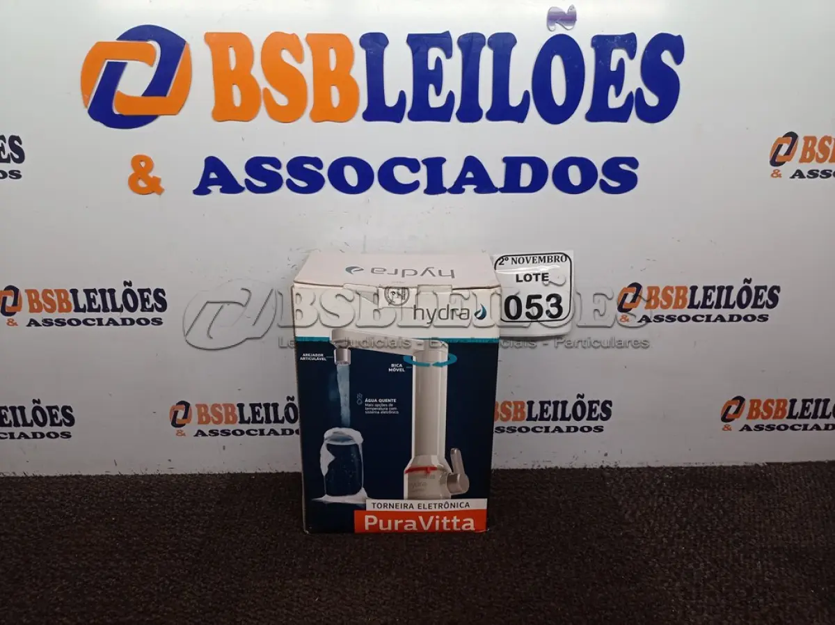 LOTE 053 - 01 TORNEIRA ELETRÔNICA PURAVITTA MARCA HYDRA(NOVO). (NO ESTADO) ATENÇÃO! FAZER A VISITAÇÃO ANTES DE ARREMATAR, NÃO SABEMOS SE FUNCIONA. LEILÃO NÃO TEM GARANTIA E NEM DEVOLUÇÃO, SUJEITO A POSSÍVEIS AVARIAS VISÍVEIS/OCULTAS E/OU AUSÊNCIA DE COMPONENTES.