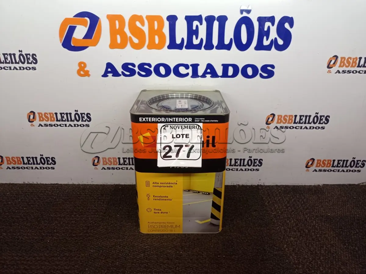 LOTE 277 - 01 LATA DE TINTA PARA PISO CINZA FOSCO ESCURO MARCA SUVINIL 18L(NOVO). (NO ESTADO) ATENÇÃO! FAZER A VISITAÇÃO ANTES DE ARREMATAR, NÃO SABEMOS SE FUNCIONA. LEILÃO NÃO TEM GARANTIA E NEM DEVOLUÇÃO, SUJEITO A POSSÍVEIS AVARIAS VISÍVEIS/OCULTAS E/OU AUSÊNCIA DE COMPONENTES.