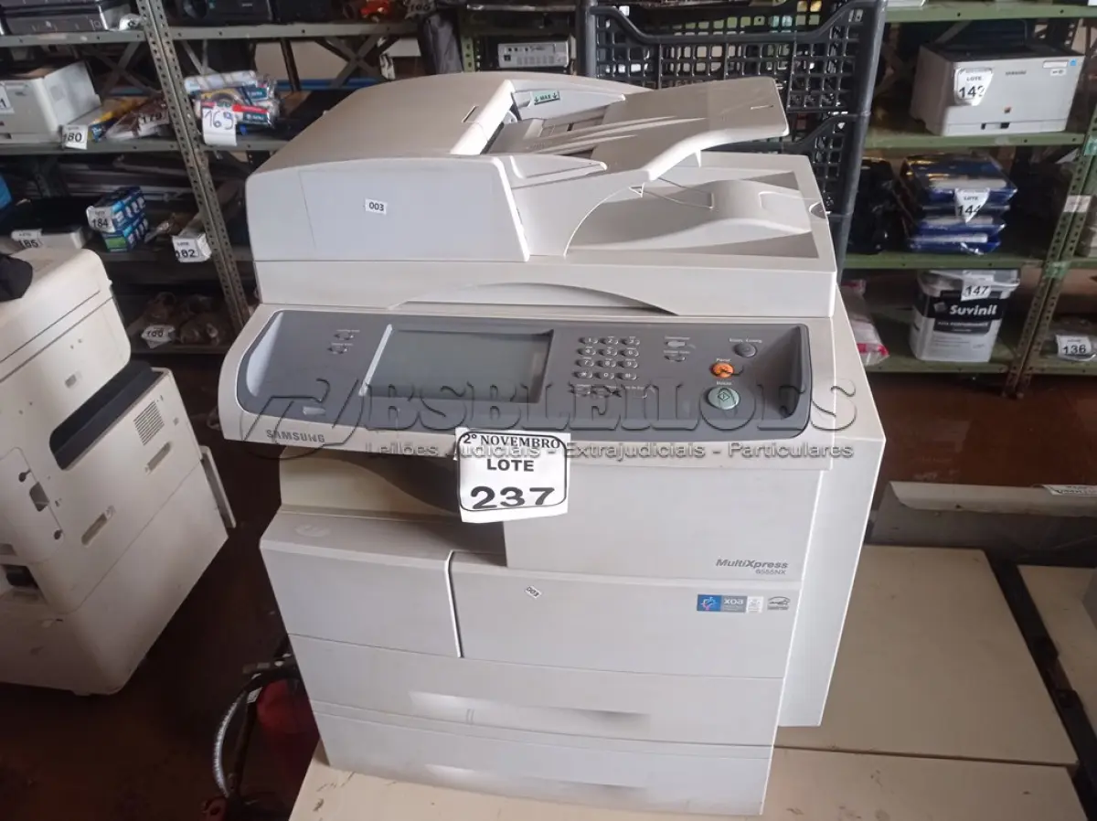 LOTE 237 - 01 IMPRESSORA MULTIFUNCIONAL MARCA SAMSUNG MODELO 6555NX. (NO ESTADO) ATENÇÃO! FAZER A VISITAÇÃO ANTES DE ARREMATAR, NÃO SABEMOS SE FUNCIONA. LEILÃO NÃO TEM GARANTIA E NEM DEVOLUÇÃO, SUJEITO A POSSÍVEIS AVARIAS VISÍVEIS/OCULTAS E/OU AUSÊNCIA DE COMPONENTES.