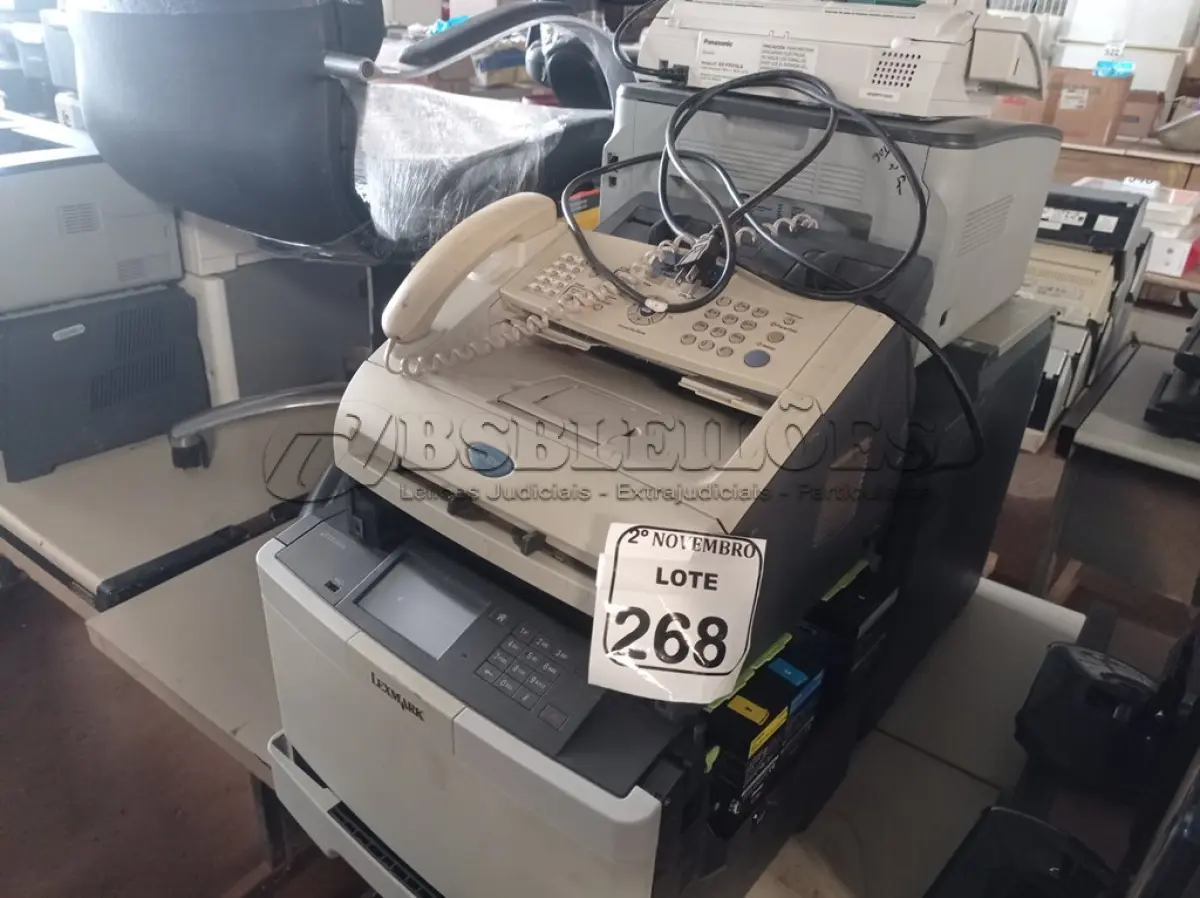 LOTE 268 - 03 IMPRESSORAS MARCAS E MODELOS DIVERSOS SENDO UMA COLORIDA E 02 APARELHOS DE FAX MARCAS E MODELOS DIVERSOS. (NO ESTADO) ATENÇÃO! FAZER A VISITAÇÃO ANTES DE ARREMATAR, NÃO SABEMOS SE FUNCIONA. LEILÃO NÃO TEM GARANTIA E NEM DEVOLUÇÃO, SUJEITO A POSSÍVEIS AVARIAS VISÍVEIS/OCULTAS E/OU AUSÊNCIA DE COMPONENTES.