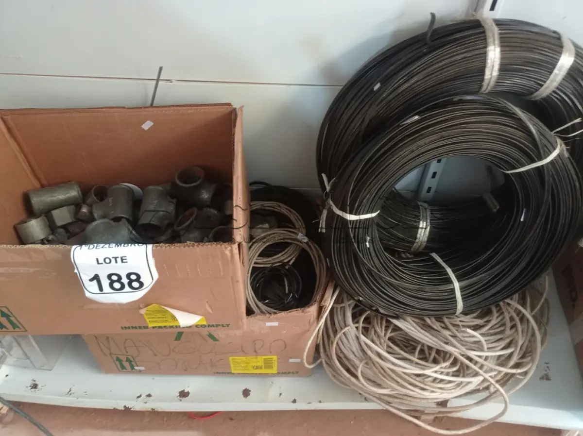 LOTE 188 - 01 LOTE COM GRANDE QUANTIDADE DE MATERIAIS HIDRÁULICOS DIVERSOS, MIOLOS DE FECHADURAS E CABOS DIVERSOS. (NO ESTADO) ATENÇÃO! FAZER A VISITAÇÃO ANTES DE ARREMATAR, NÃO SABEMOS SE FUNCIONA. LEILÃO NÃO TEM GARANTIA E NEM DEVOLUÇÃO, SUJEITO A POSSÍVEIS AVARIAS VISÍVEIS/OCULTAS E/OU AUSÊNCIA DE COMPONENTES.
