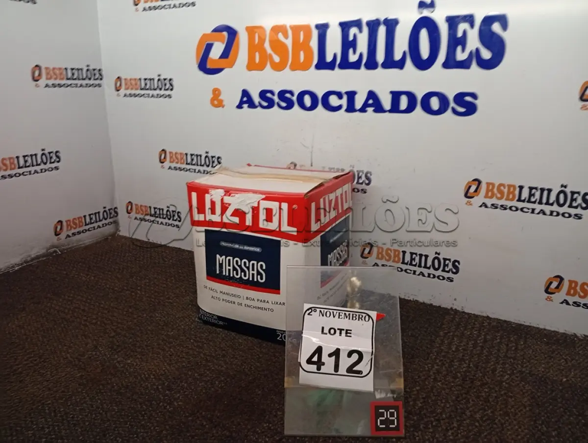 LOTE 412 - 01 MASSA CORRIDA MARCA LUZTOL 20KG(NOVO). (NO ESTADO) ATENÇÃO! FAZER A VISITAÇÃO ANTES DE ARREMATAR, NÃO SABEMOS SE FUNCIONA. LEILÃO NÃO TEM GARANTIA E NEM DEVOLUÇÃO, SUJEITO A POSSÍVEIS AVARIAS VISÍVEIS/OCULTAS E/OU AUSÊNCIA DE COMPONENTES.