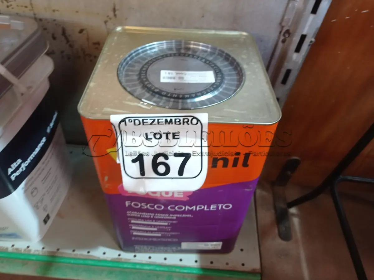LOTE 167 - 01 LATA DE TINTA MARCA SUVINIL COR BRANCO NEVE ACRÍLICA PREMIUM 18L.(VALIDADE 10/2027) (NOVO) (NO ESTADO) ATENÇÃO! FAZER A VISITAÇÃO ANTES DE ARREMATAR, NÃO SABEMOS SE FUNCIONA. LEILÃO NÃO TEM GARANTIA E NEM DEVOLUÇÃO, SUJEITO A POSSÍVEIS AVARIAS VISÍVEIS/OCULTAS E/OU AUSÊNCIA DE COMPONENTES.
