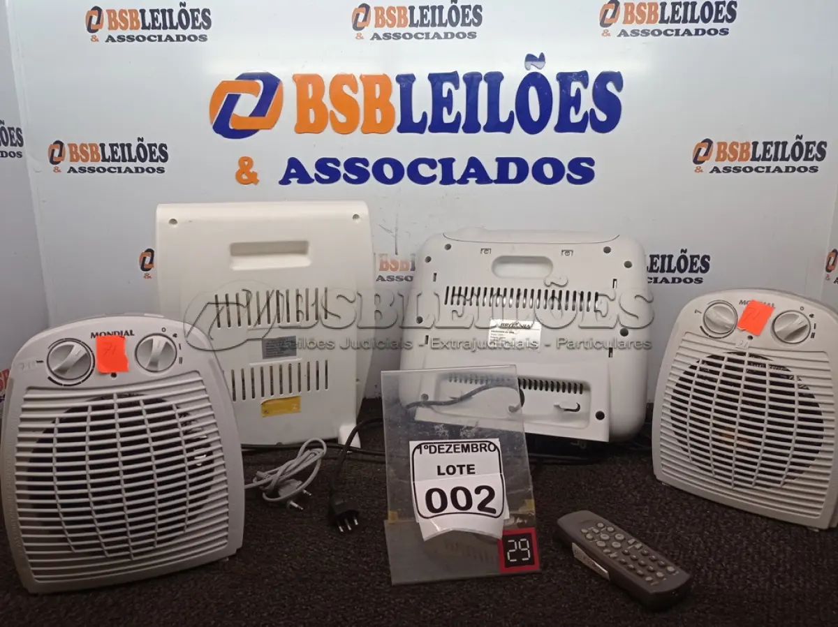LOTE 002 - 04 AQUECEDORES PORTÁTEIS MARCAS E MODELOS DIVERSOS. (NO ESTADO) ATENÇÃO! FAZER A VISITAÇÃO ANTES DE ARREMATAR, NÃO SABEMOS SE FUNCIONA. LEILÃO NÃO TEM GARANTIA E NEM DEVOLUÇÃO, SUJEITO A POSSÍVEIS AVARIAS VISÍVEIS/OCULTAS E/OU AUSÊNCIA DE COMPONENTES.