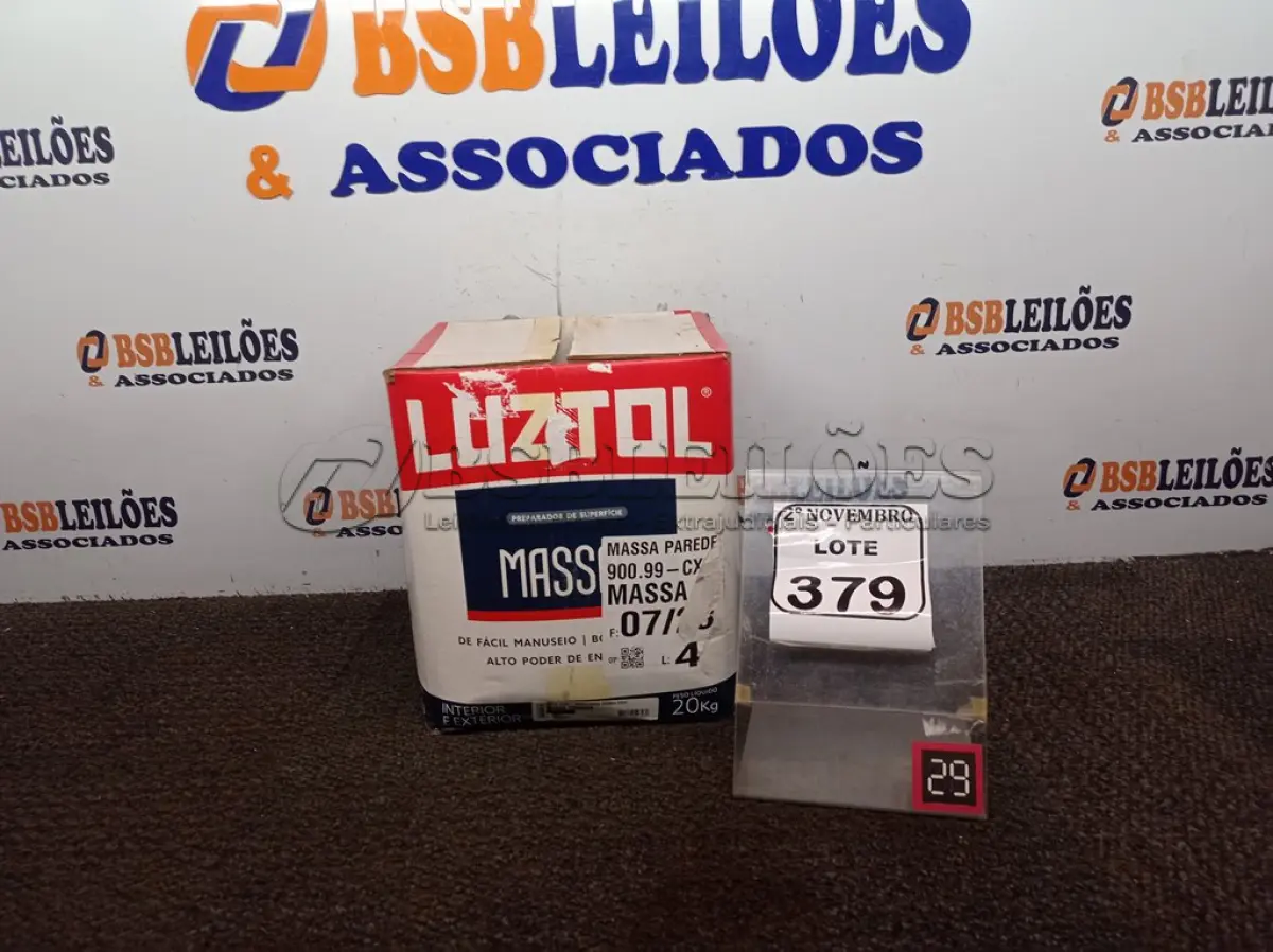 LOTE 379 - 01 MASSA CORRIDA MARCA LUZTOL 20KG(NOVO). (NO ESTADO) ATENÇÃO! FAZER A VISITAÇÃO ANTES DE ARREMATAR, NÃO SABEMOS SE FUNCIONA. LEILÃO NÃO TEM GARANTIA E NEM DEVOLUÇÃO, SUJEITO A POSSÍVEIS AVARIAS VISÍVEIS/OCULTAS E/OU AUSÊNCIA DE COMPONENTES.