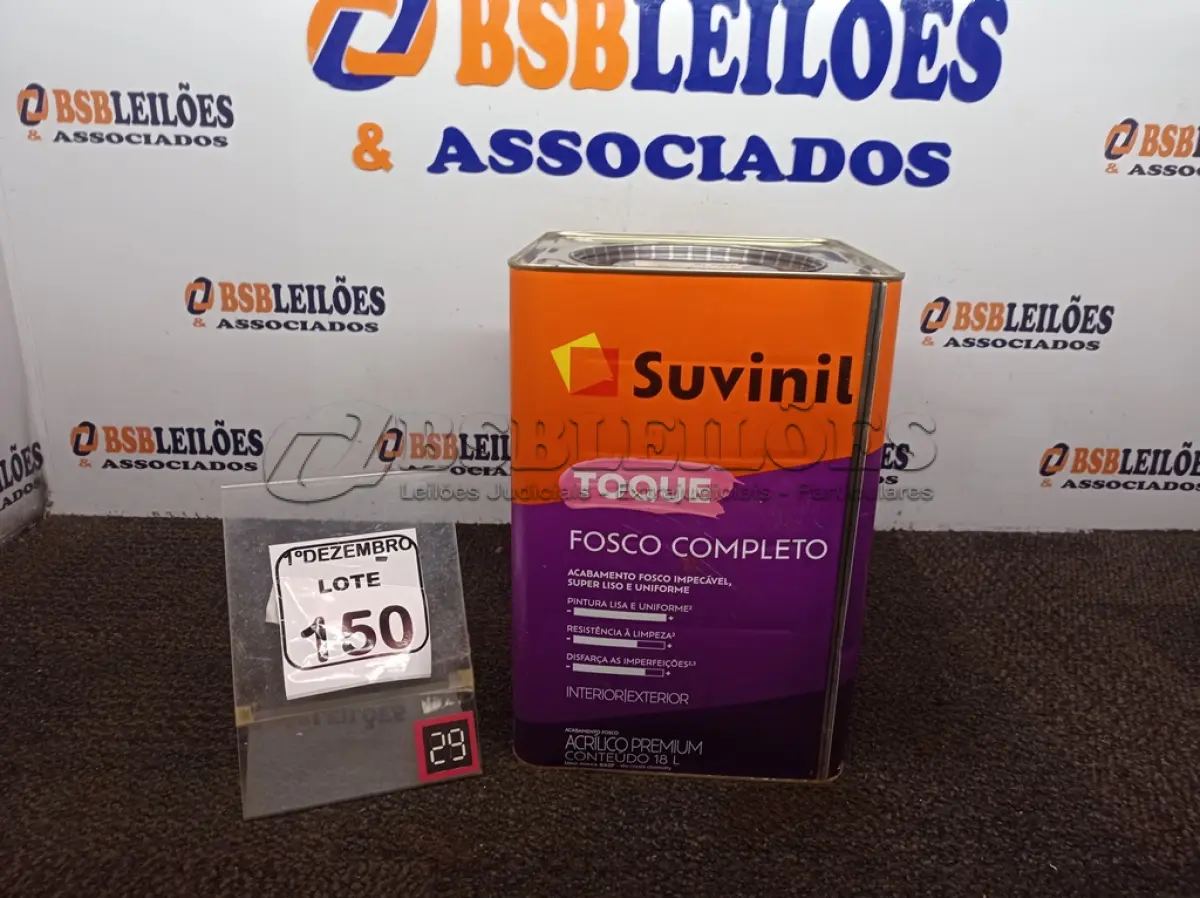 LOTE 150 - 01 LATA DE TINTA MARCA SUVINIL COR BRANCO NEVE ACRÍLICA PREMIUM 18L. (VALIDADE 10/2027) (NOVO) (NO ESTADO) ATENÇÃO! FAZER A VISITAÇÃO ANTES DE ARREMATAR, NÃO SABEMOS SE FUNCIONA. LEILÃO NÃO TEM GARANTIA E NEM DEVOLUÇÃO, SUJEITO A POSSÍVEIS AVARIAS VISÍVEIS/OCULTAS E/OU AUSÊNCIA DE COMPONENTES.