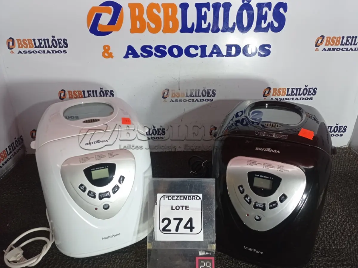 LOTE 274 - 02 PANIFICADORAS MULTIPANE  SENDO UMA INCOMPLETA MARCA BRITÂNIA 220V. (NO ESTADO) ATENÇÃO! FAZER A VISITAÇÃO ANTES DE ARREMATAR, NÃO SABEMOS SE FUNCIONA. LEILÃO NÃO TEM GARANTIA E NEM DEVOLUÇÃO, SUJEITO A POSSÍVEIS AVARIAS VISÍVEIS/OCULTAS E/OU AUSÊNCIA DE COMPONENTES.