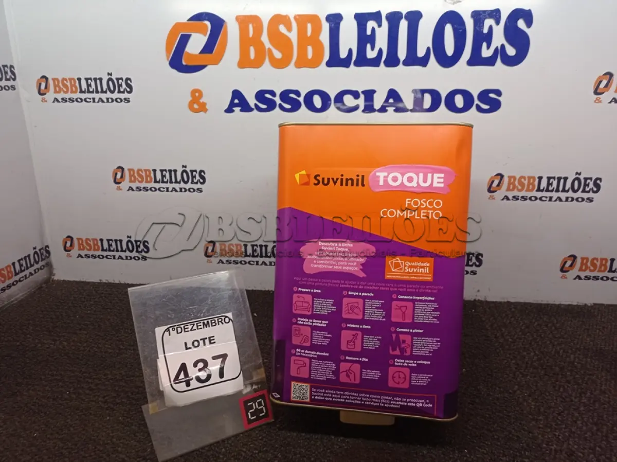 LOTE 437 - 01 LATA DE TINTA BRANCO NEVE MARCA SUVINIL 18L. (NOVO) (VALIDADE 10/2027) (NO ESTADO) ATENÇÃO! FAZER A VISITAÇÃO ANTES DE ARREMATAR, NÃO SABEMOS SE FUNCIONA. LEILÃO NÃO TEM GARANTIA E NEM DEVOLUÇÃO, SUJEITO A POSSÍVEIS AVARIAS VISÍVEIS/OCULTAS E/OU AUSÊNCIA DE COMPONENTES.