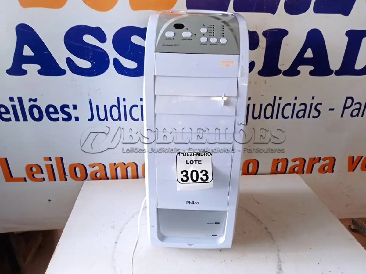 LOTE 303 - 01 CLIMATIZADOR MARCA PHILIPS MODELO PCL1F 110V. (NO ESTADO) ATENÇÃO! FAZER A VISITAÇÃO ANTES DE ARREMATAR, NÃO SABEMOS SE FUNCIONA. LEILÃO NÃO TEM GARANTIA E NEM DEVOLUÇÃO, SUJEITO A POSSÍVEIS AVARIAS VISÍVEIS/OCULTAS E/OU AUSÊNCIA DE COMPONENTES.