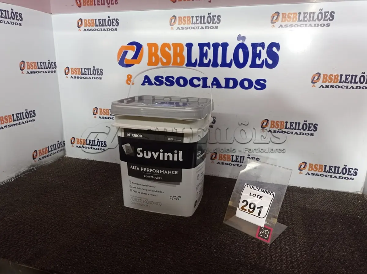 LOTE 291 - 01 GALÃO DE TINTA FOSCO BRANCO MARCA SUVINIL 18L.(VALIDADE 09/2027)(NO ESTADO) ATENÇÃO! FAZER A VISITAÇÃO ANTES DE ARREMATAR, NÃO SABEMOS SE FUNCIONA. LEILÃO NÃO TEM GARANTIA E NEM DEVOLUÇÃO, SUJEITO A POSSÍVEIS AVARIAS VISÍVEIS/OCULTAS E/OU AUSÊNCIA DE COMPONENTES.
