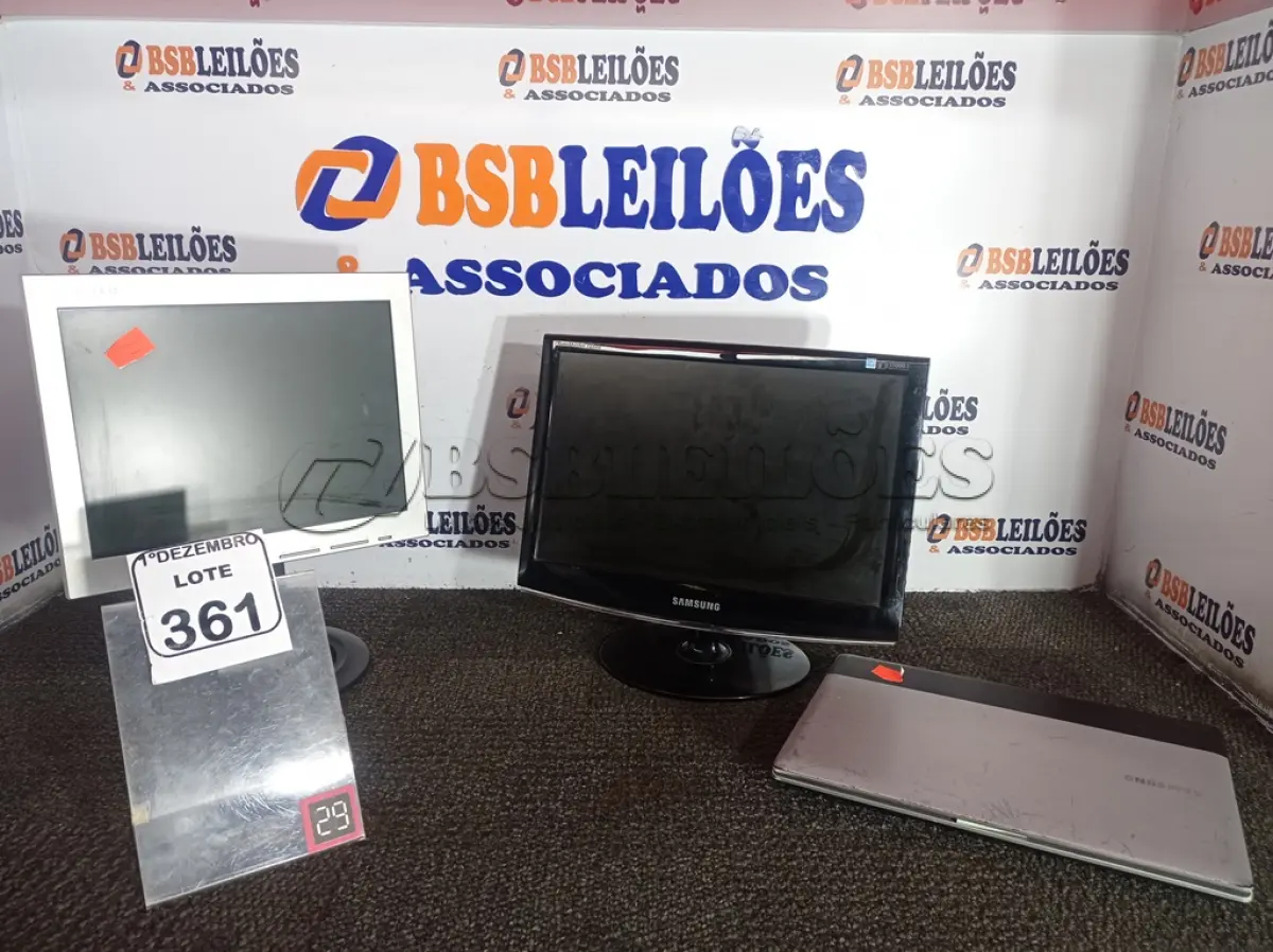 LOTE 361 - 01 NOTEBOOK MARCA SAMSUNG E 02 MONITORES MARCAS E MODELOS DIVERSOS. (NO ESTADO) ATENÇÃO! FAZER A VISITAÇÃO ANTES DE ARREMATAR, NÃO SABEMOS SE FUNCIONA. LEILÃO NÃO TEM GARANTIA E NEM DEVOLUÇÃO, SUJEITO A POSSÍVEIS AVARIAS VISÍVEIS/OCULTAS E/OU AUSÊNCIA DE COMPONENTES.