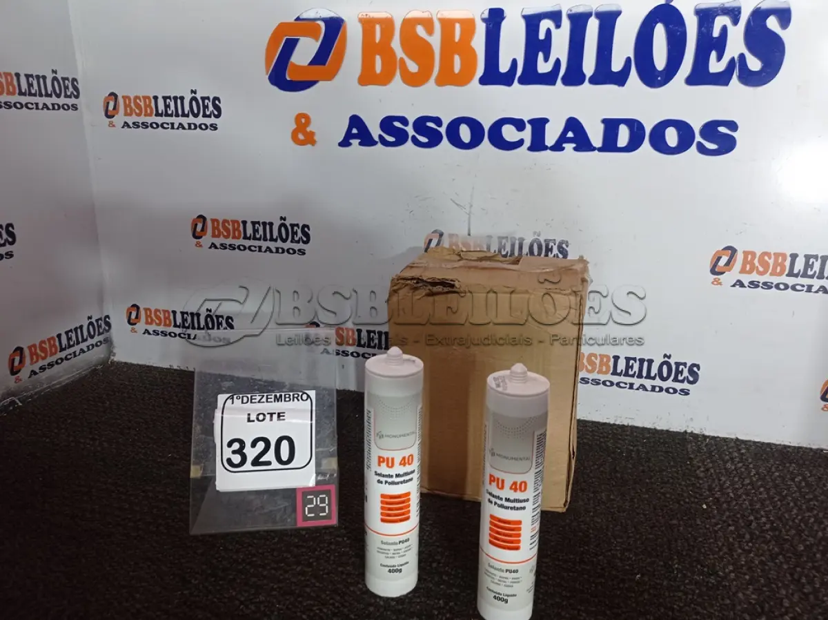 LOTE 320 - 12 SELANTES PU-40 MULTIUSO DE POLIURETANO. (NO ESTADO) ATENÇÃO! FAZER A VISITAÇÃO ANTES DE ARREMATAR, NÃO SABEMOS SE FUNCIONA. LEILÃO NÃO TEM GARANTIA E NEM DEVOLUÇÃO, SUJEITO A POSSÍVEIS AVARIAS VISÍVEIS/OCULTAS E/OU AUSÊNCIA DE COMPONENTES.
