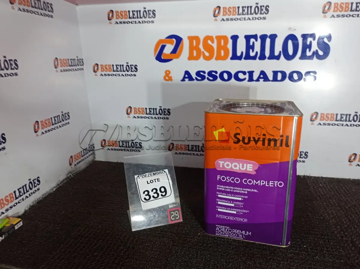 LOTE 339 - 01 LATA DE TINTA MARCA SUVINIL COR BRANCO NEVE ACRÍLICA PREMIUM 18L.(NOVO) (VALIDADE 10/ 2027)(NO ESTADO) ATENÇÃO! FAZER A VISITAÇÃO ANTES DE ARREMATAR, NÃO SABEMOS SE FUNCIONA. LEILÃO NÃO TEM GARANTIA E NEM DEVOLUÇÃO, SUJEITO A POSSÍVEIS AVARIAS VISÍVEIS/OCULTAS E/OU AUSÊNCIA DE COMPONENTES.