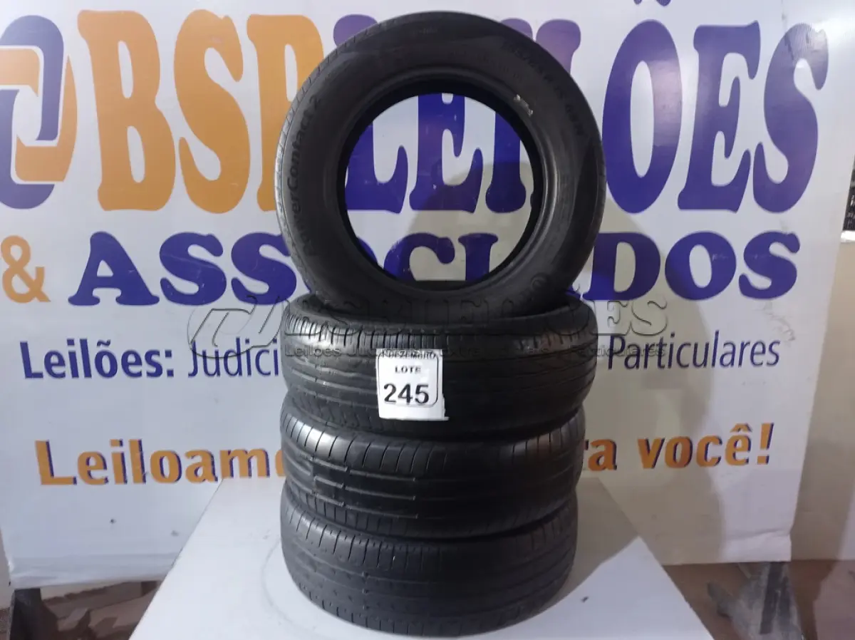 LOTE 245 - 04 PNEUS 185-65-15” USADOS. (NO ESTADO) ATENÇÃO! FAZER A VISITAÇÃO ANTES DE ARREMATAR, NÃO SABEMOS SE FUNCIONA. LEILÃO NÃO TEM GARANTIA E NEM DEVOLUÇÃO, SUJEITO A POSSÍVEIS AVARIAS VISÍVEIS/OCULTAS E/OU AUSÊNCIA DE COMPONENTES.