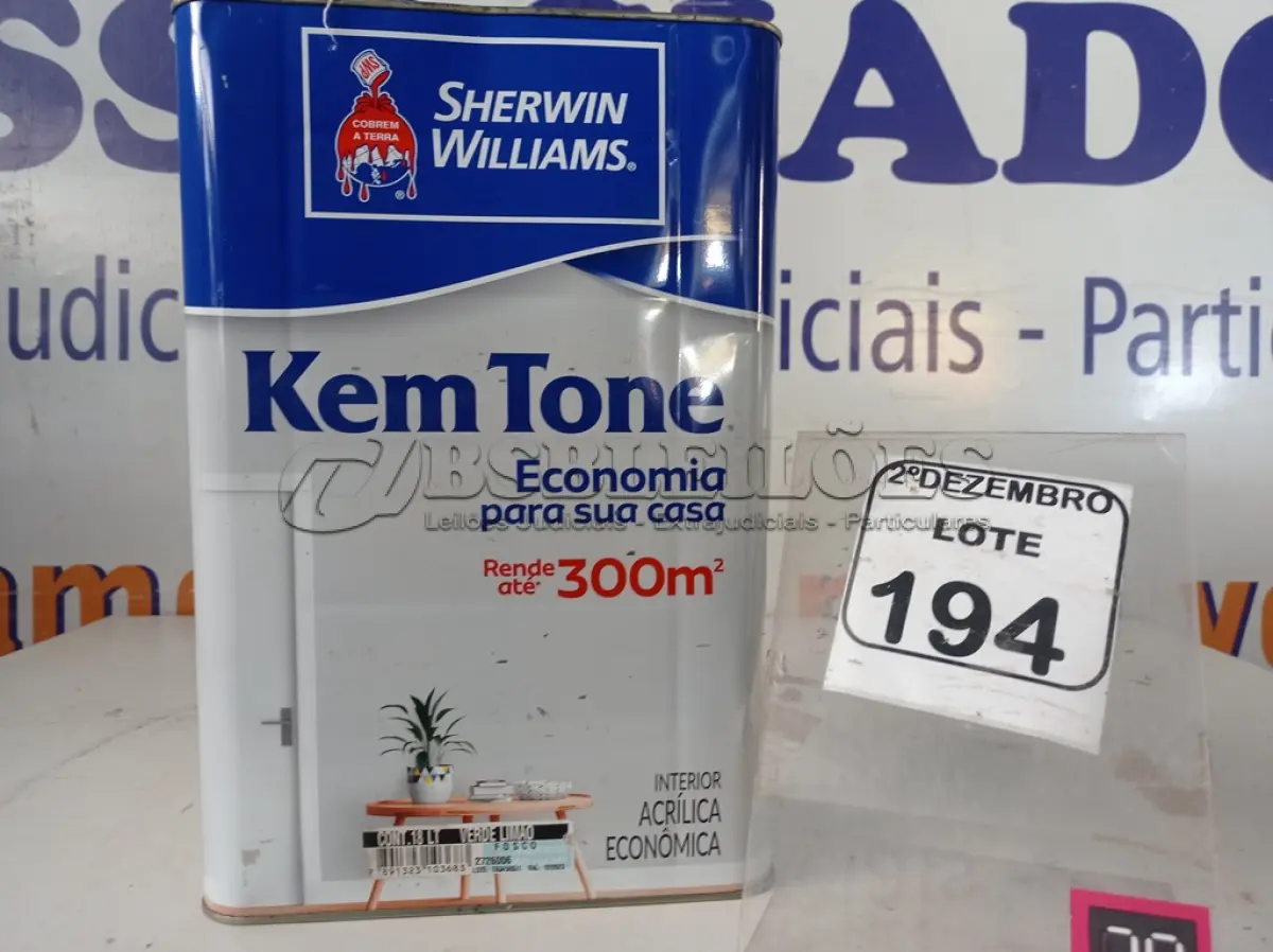LOTE 194 - 01 LATA DE TINTA MARCA SHERRY WILLIAMS NA COR VERDE LIMÃO 18L. (NO ESTADO) ATENÇÃO! FAZER A VISITAÇÃO ANTES DE ARREMATAR, NÃO SABEMOS SE FUNCIONA. LEILÃO NÃO TEM GARANTIA E NEM DEVOLUÇÃO, SUJEITO A POSSÍVEIS AVARIAS VISÍVEIS/OCULTAS E/OU AUSÊNCIA DE COMPONENTES.