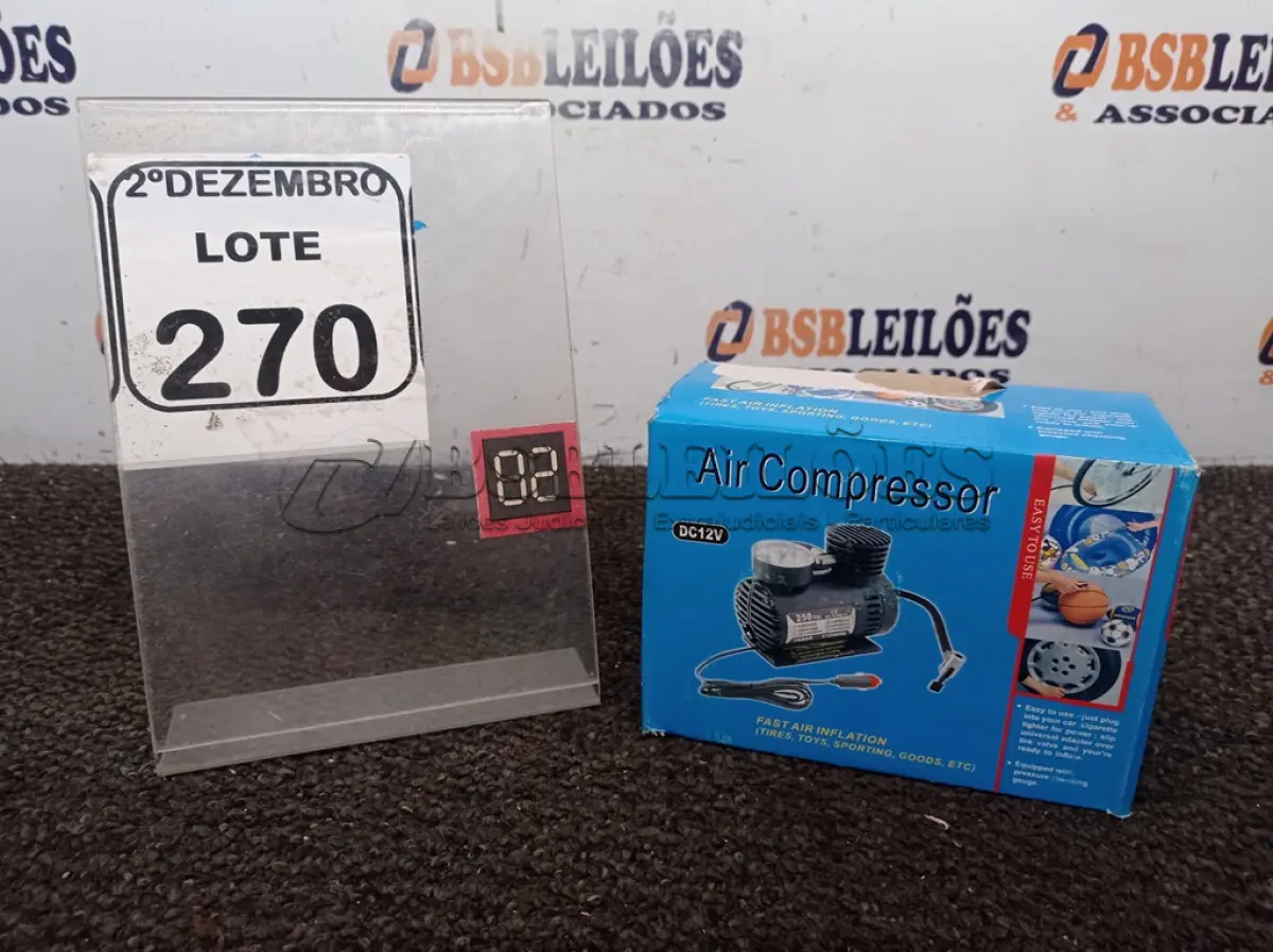 LOTE 270 - 01 MINI COMPRESSOR DE AR VEICULAR DC12V. (NO ESTADO) ATENÇÃO! FAZER A VISITAÇÃO ANTES DE ARREMATAR, NÃO SABEMOS SE FUNCIONA. LEILÃO NÃO TEM GARANTIA E NEM DEVOLUÇÃO, SUJEITO A POSSÍVEIS AVARIAS VISÍVEIS/OCULTAS E/OU AUSÊNCIA DE COMPONENTES.