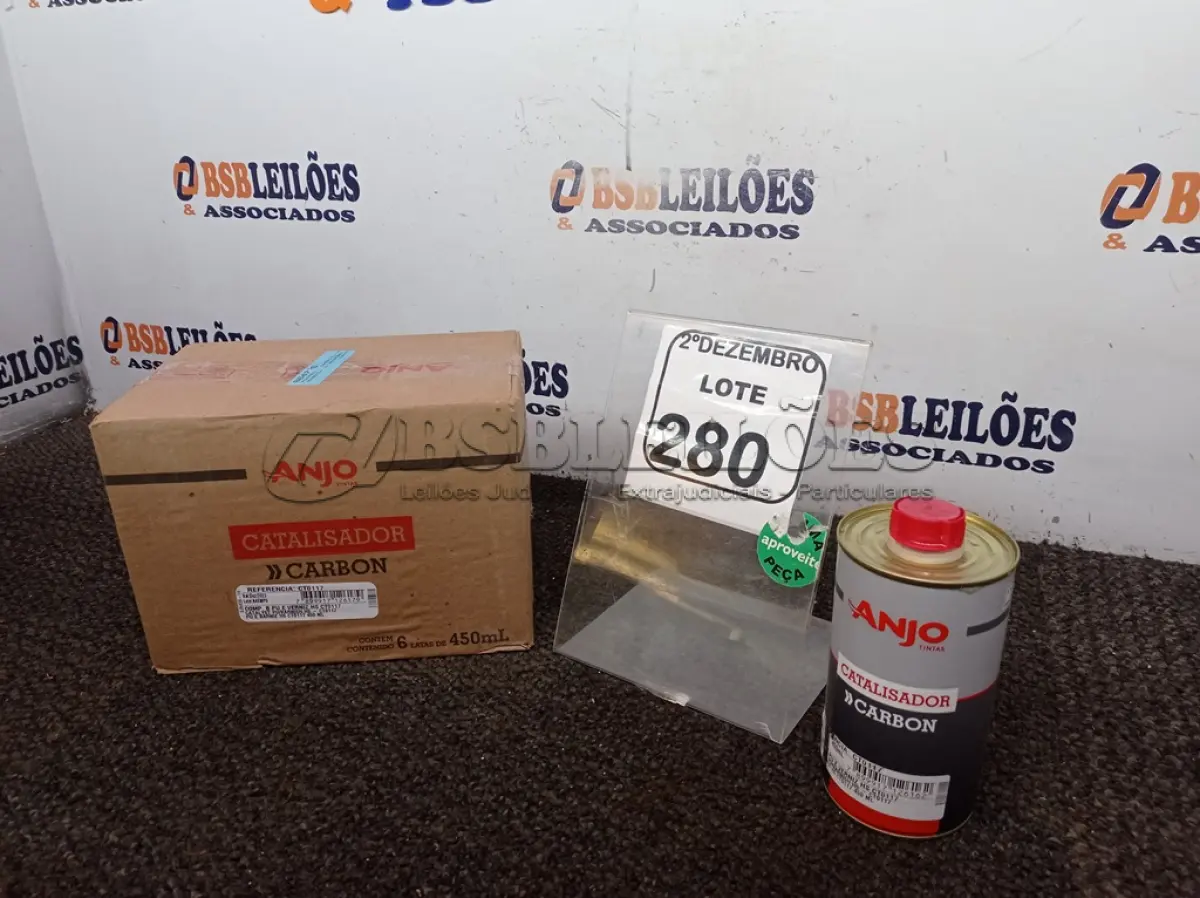 LOTE 280 - 01 CAIXA C/06 CATALISADORES MARCA ANJO CONTENDO 450ML EM CADA LATA(NOVO). (NO ESTADO) ATENÇÃO! FAZER A VISITAÇÃO ANTES DE ARREMATAR, NÃO SABEMOS SE FUNCIONA. LEILÃO NÃO TEM GARANTIA E NEM DEVOLUÇÃO, SUJEITO A POSSÍVEIS AVARIAS VISÍVEIS/OCULTAS E/OU AUSÊNCIA DE COMPONENTES.