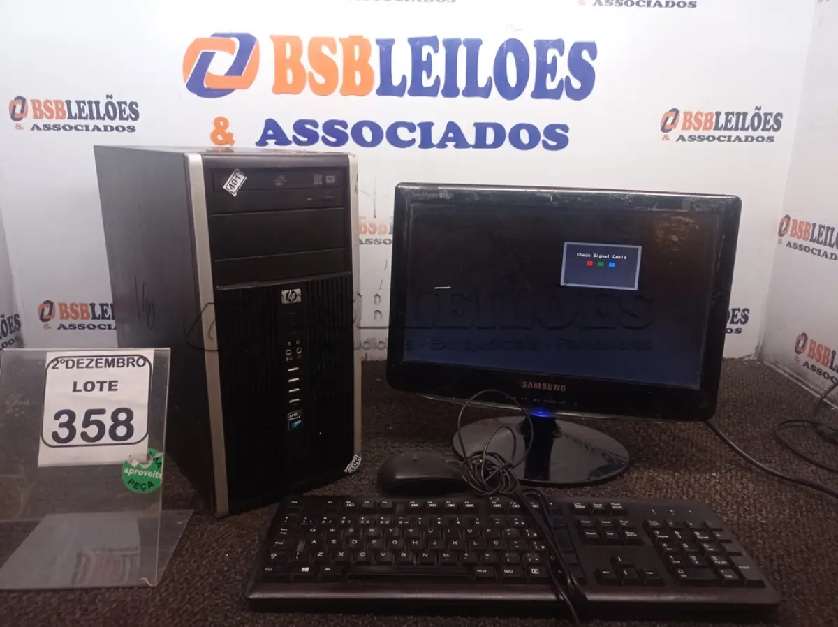LOTE 358 - 01 CPU MARCA HP E 01 MONITOR MARCA SAMSUNG C/TECLADO E MOUSE. (NO ESTADO) ATENÇÃO! FAZER A VISITAÇÃO ANTES DE ARREMATAR, NÃO SABEMOS SE FUNCIONA. LEILÃO NÃO TEM GARANTIA E NEM DEVOLUÇÃO, SUJEITO A POSSÍVEIS AVARIAS VISÍVEIS/OCULTAS E/OU AUSÊNCIA DE COMPONENTES.