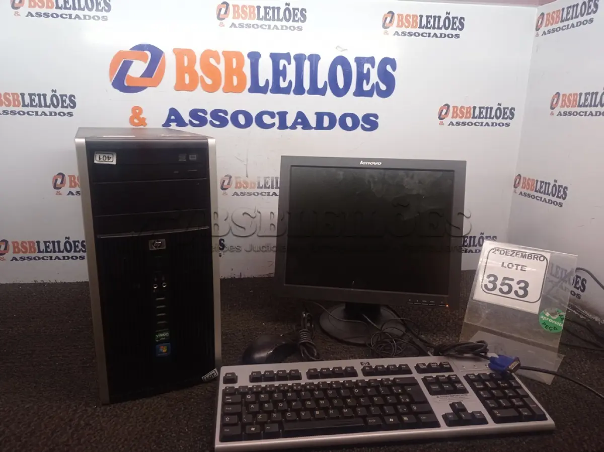 LOTE 353 - 01 CPU MARCA HP E 01 MONITOR MARCA LENOVO C/TECLADO E MOUSE. (NO ESTADO) ATENÇÃO! FAZER A VISITAÇÃO ANTES DE ARREMATAR, NÃO SABEMOS SE FUNCIONA. LEILÃO NÃO TEM GARANTIA E NEM DEVOLUÇÃO, SUJEITO A POSSÍVEIS AVARIAS VISÍVEIS/OCULTAS E/OU AUSÊNCIA DE COMPONENTES.