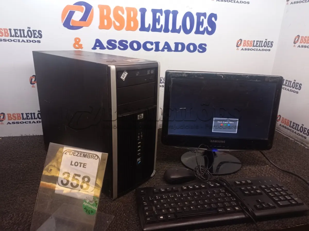 LOTE 358 - 01 CPU MARCA HP E 01 MONITOR MARCA SAMSUNG C/TECLADO E MOUSE. (NO ESTADO) ATENÇÃO! FAZER A VISITAÇÃO ANTES DE ARREMATAR, NÃO SABEMOS SE FUNCIONA. LEILÃO NÃO TEM GARANTIA E NEM DEVOLUÇÃO, SUJEITO A POSSÍVEIS AVARIAS VISÍVEIS/OCULTAS E/OU AUSÊNCIA DE COMPONENTES.