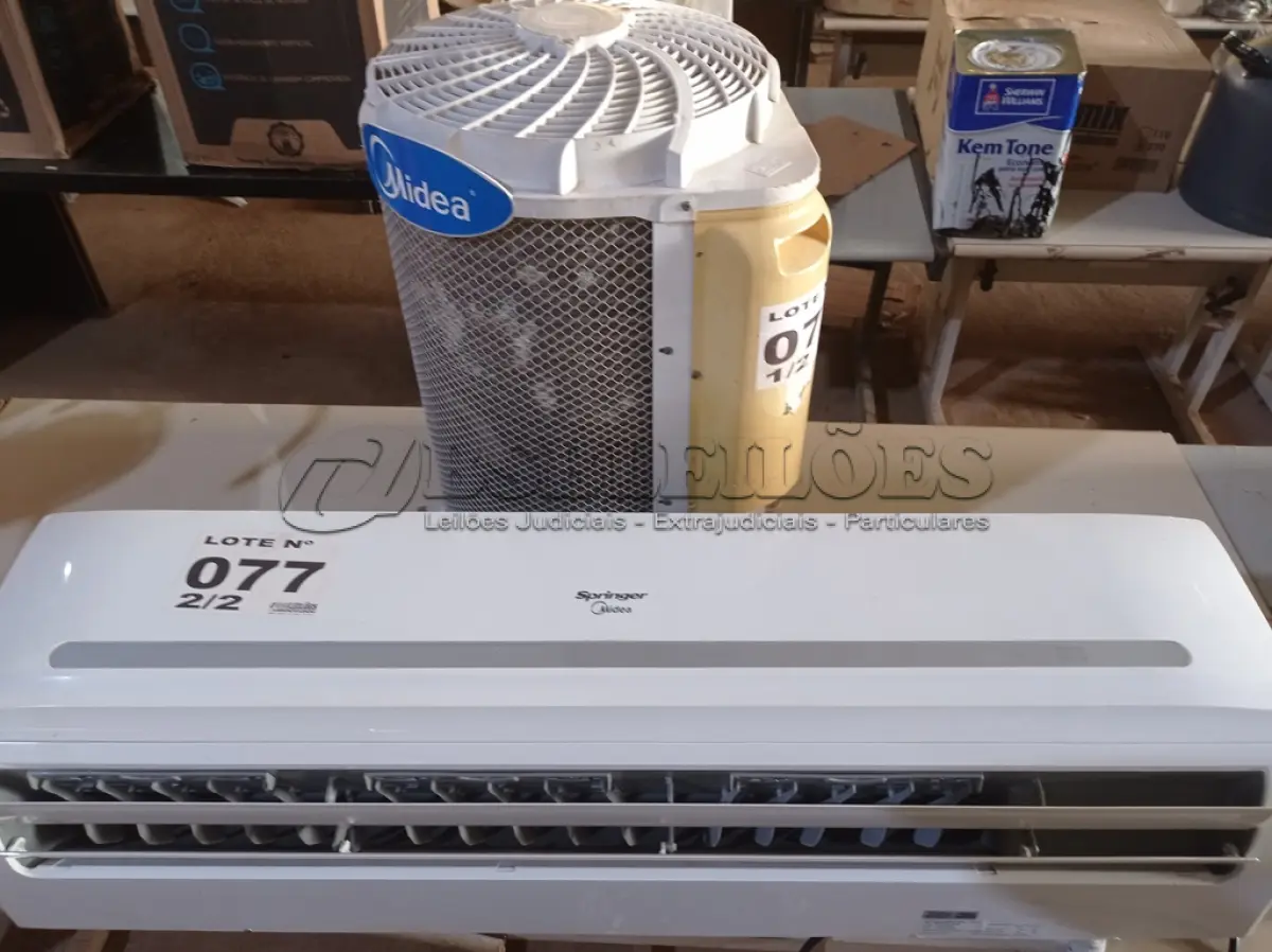 LOTE 077 - 01 KIT AR-CONDICIONADO MIDEA 22000 BTUS (NO ESTADO, NÃO SABEMOS SE FUNCIONA. LEILÃO NÃO TEM GARANTIA E NEM DEVOLUÇÃO, SUJEITO A POSSÍVEIS AVARIAS VISÍVEIS/OCULTAS E/OU AUSÊNCIA DE COMPONENTES)