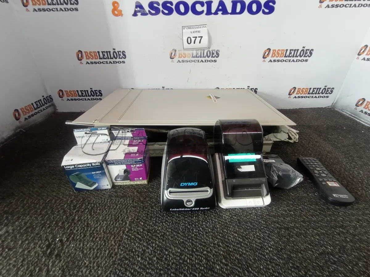 LOTE 077 - 01 SCANNER HP, 01 DYMO LABEL E 01 IMPRESSORA ROTULADORA. (STAMPING MACHINE LATHEM). (NO ESTADO EM QUE SE ENCONTRA. SUJEITO A AVARIAS OCULTAS/VISÍVEIS.)