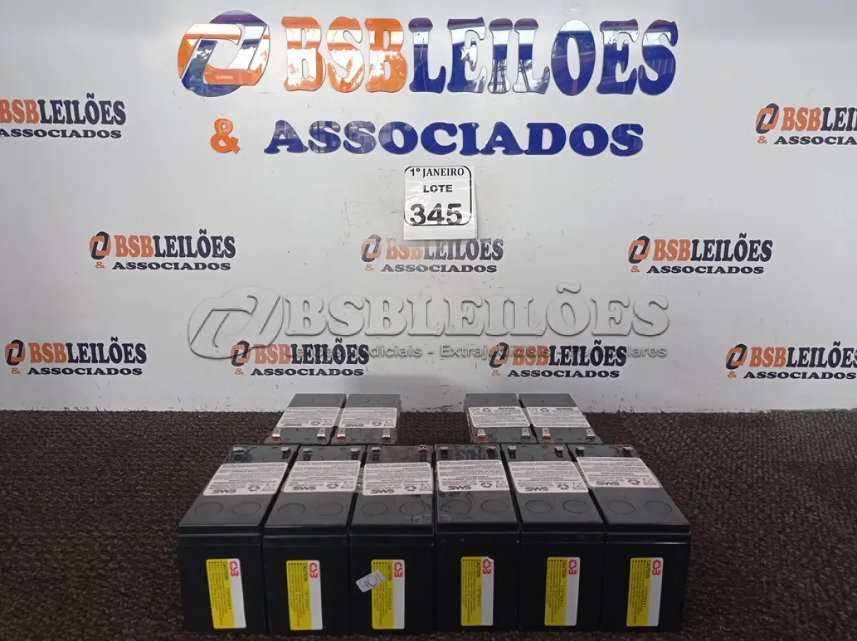 LOTE 345 - 10 BATERIAS P/NOBREAK. (NO ESTADO) ATENÇÃO! FAZER A VISITAÇÃO ANTES DE ARREMATAR, NÃO SABEMOS SE FUNCIONA. LEILÃO NÃO TEM GARANTIA E NEM DEVOLUÇÃO, SUJEITO A POSSÍVEIS AVARIAS VISÍVEIS/OCULTAS E/OU AUSÊNCIA DE COMPONENTES.