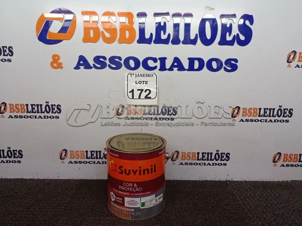 LOTE 172 - 01 LATA DE TINTA ESMALTE SINTÉTICO PARA MADEIRA E METAL 3,6L NA COR BRILHANTE VERDE FOLHA MARCA SUVINIL. (NOVO) (NO ESTADO) ATENÇÃO! FAZER A VISITAÇÃO ANTES DE ARREMATAR, NÃO SABEMOS SE FUNCIONA. LEILÃO NÃO TEM GARANTIA E NEM DEVOLUÇÃO, SUJEITO A POSSÍVEIS AVARIAS VISÍVEIS/OCULTAS E/OU AUSÊNCIA DE COMPONENTES.
