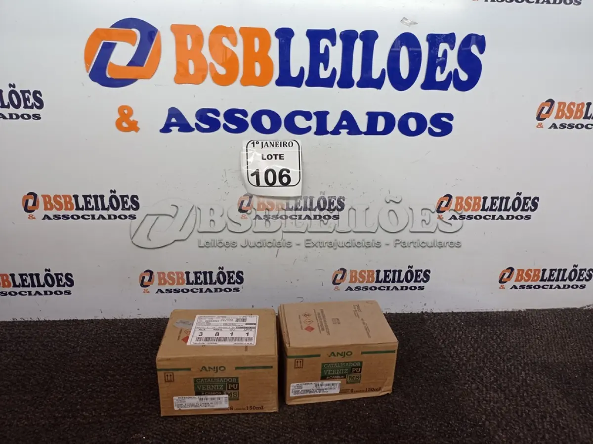 LOTE 106 - 02 CAIXAS COM 06 UNIDADES CADA DE CATALIZADOR VERNIZ PU. (NOVO) (NO ESTADO) ATENÇÃO! FAZER A VISITAÇÃO ANTES DE ARREMATAR, NÃO SABEMOS SE FUNCIONA. LEILÃO NÃO TEM GARANTIA E NEM DEVOLUÇÃO, SUJEITO A POSSÍVEIS AVARIAS VISÍVEIS/OCULTAS E/OU AUSÊNCIA DE COMPONENTES.