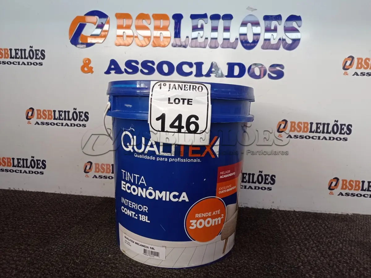 LOTE 146 - 01 GALÃO DE TINTA PARA INTERIOR QUALITEX MELANCIA 18L RENDE ATÉ 300M. (NO ESTADO) ATENÇÃO! FAZER A VISITAÇÃO ANTES DE ARREMATAR, NÃO SABEMOS SE FUNCIONA. LEILÃO NÃO TEM GARANTIA E NEM DEVOLUÇÃO, SUJEITO A POSSÍVEIS AVARIAS VISÍVEIS/OCULTAS E/OU AUSÊNCIA DE COMPONENTES.