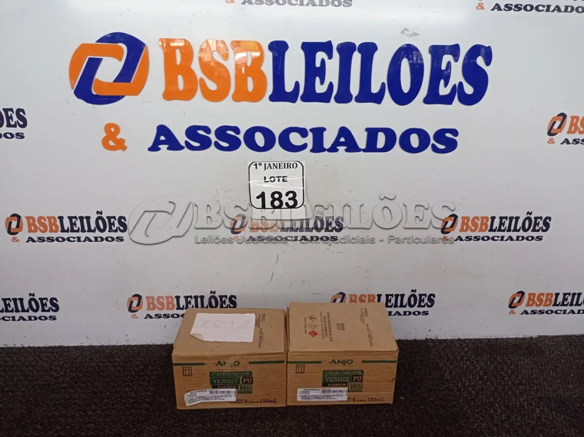 LOTE 183 - 02 CAIXAS COM 06 UNIDADES CADA DE CATALIZADOR VERNIZ PU. (NOVO) (NO ESTADO) ATENÇÃO! FAZER A VISITAÇÃO ANTES DE ARREMATAR, NÃO SABEMOS SE FUNCIONA. LEILÃO NÃO TEM GARANTIA E NEM DEVOLUÇÃO, SUJEITO A POSSÍVEIS AVARIAS VISÍVEIS/OCULTAS E/OU AUSÊNCIA DE COMPONENTES.