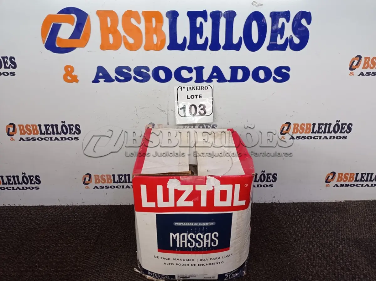 LOTE 103 - 01 CAIXA COM 20KG DE MASSA PREPARADORA DE SUPERFÍCIE MARCA LUZTOL.  (NO ESTADO) ATENÇÃO! FAZER A VISITAÇÃO ANTES DE ARREMATAR, NÃO SABEMOS SE FUNCIONA. LEILÃO NÃO TEM GARANTIA E NEM DEVOLUÇÃO, SUJEITO A POSSÍVEIS AVARIAS VISÍVEIS/OCULTAS E/OU AUSÊNCIA DE COMPONENTES.