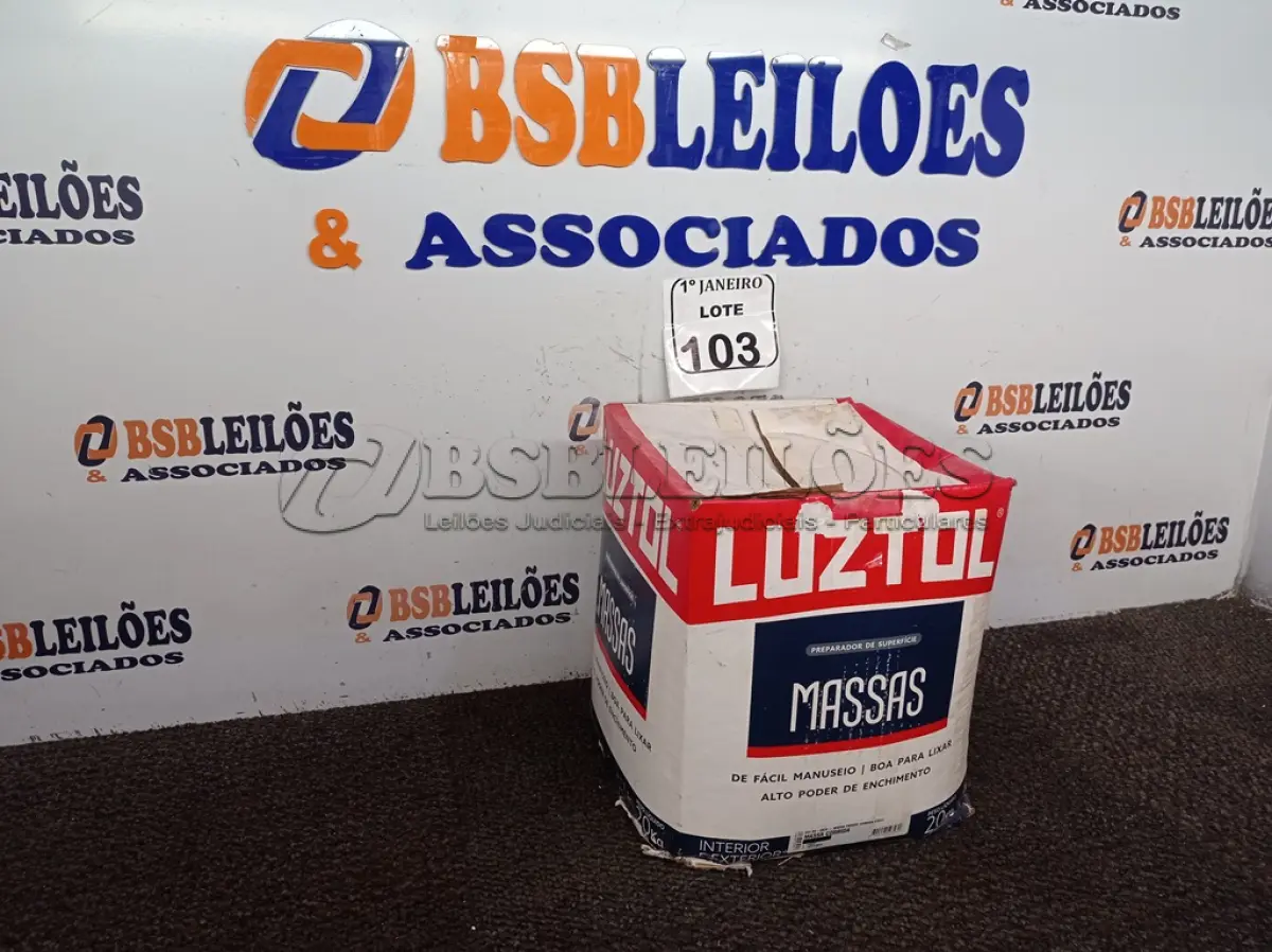 LOTE 103 - 01 CAIXA COM 20KG DE MASSA PREPARADORA DE SUPERFÍCIE MARCA LUZTOL.  (NO ESTADO) ATENÇÃO! FAZER A VISITAÇÃO ANTES DE ARREMATAR, NÃO SABEMOS SE FUNCIONA. LEILÃO NÃO TEM GARANTIA E NEM DEVOLUÇÃO, SUJEITO A POSSÍVEIS AVARIAS VISÍVEIS/OCULTAS E/OU AUSÊNCIA DE COMPONENTES.