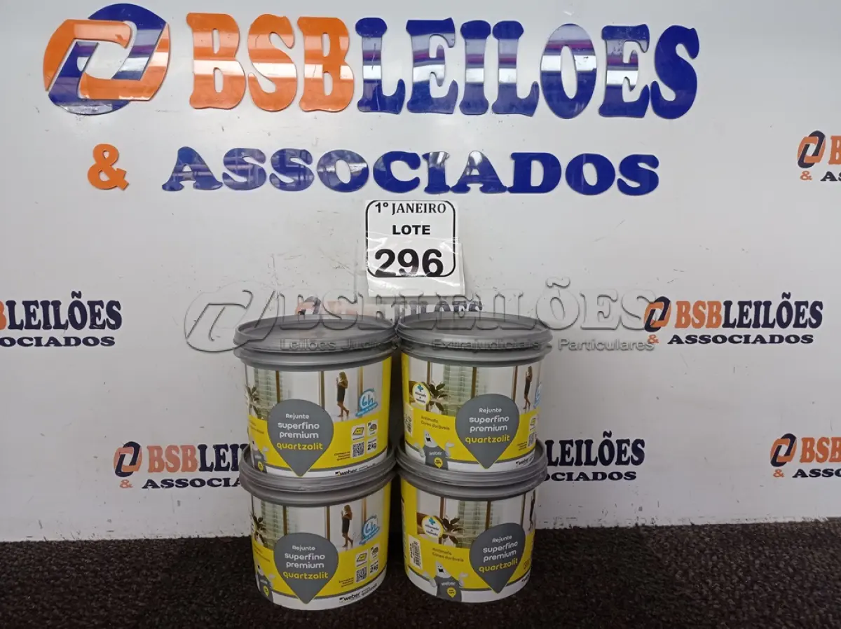 LOTE 296 - 08 KG DE REJUNTE SUPERFINO PREMIUM MARCA QUARTZOLIT CONTENDO 2GK EM CADA POTE. (NO ESTADO) ATENÇÃO! FAZER A VISITAÇÃO ANTES DE ARREMATAR, NÃO SABEMOS SE FUNCIONA. LEILÃO NÃO TEM GARANTIA E NEM DEVOLUÇÃO, SUJEITO A POSSÍVEIS AVARIAS VISÍVEIS/OCULTAS E/OU AUSÊNCIA DE COMPONENTES.