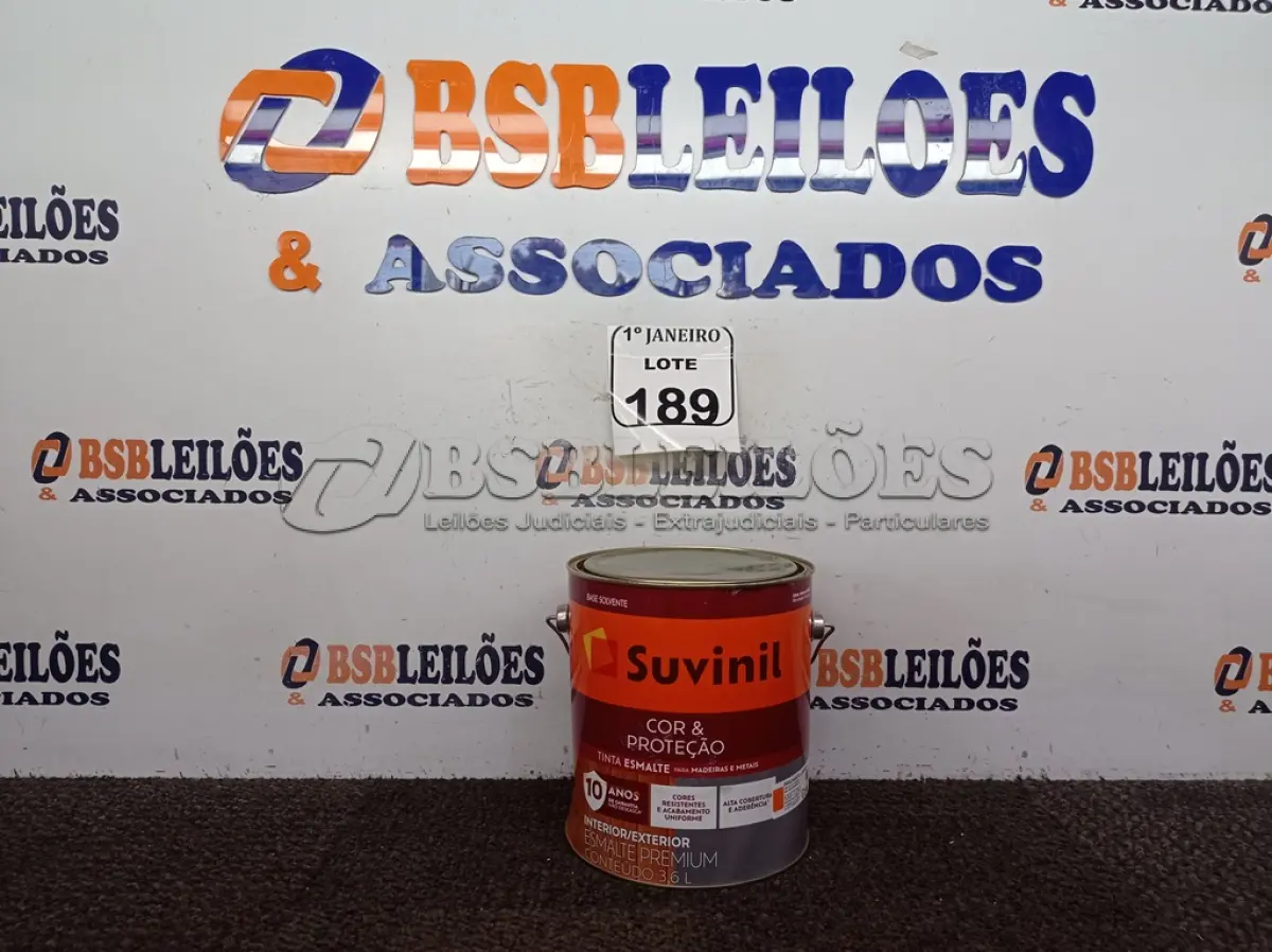 LOTE 189 - 01 LATA DE TINTA ESMALTE SINTÉTICO PARA MADEIRA E METAL 3,6L NA COR BRILHANTE LARANJA MARCA SUVINIL (NOVO). (NO ESTADO) ATENÇÃO! FAZER A VISITAÇÃO ANTES DE ARREMATAR, NÃO SABEMOS SE FUNCIONA. LEILÃO NÃO TEM GARANTIA E NEM DEVOLUÇÃO, SUJEITO A POSSÍVEIS AVARIAS VISÍVEIS/OCULTAS E/OU AUSÊNCIA DE COMPONENTES.