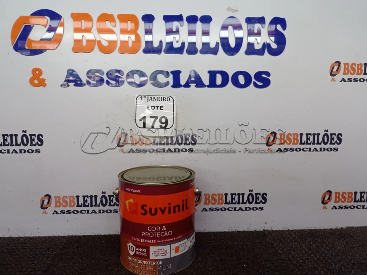 LOTE 179 - 01 LATA DE TINTA ESMALTE SINTÉTICO PARA MADEIRA E METAL 3,6L NA COR BRILHANTE LARANJA MARCA SUVINIL (NOVO). (NO ESTADO) ATENÇÃO! FAZER A VISITAÇÃO ANTES DE ARREMATAR, NÃO SABEMOS SE FUNCIONA. LEILÃO NÃO TEM GARANTIA E NEM DEVOLUÇÃO, SUJEITO A POSSÍVEIS AVARIAS VISÍVEIS/OCULTAS E/OU AUSÊNCIA DE COMPONENTES.
