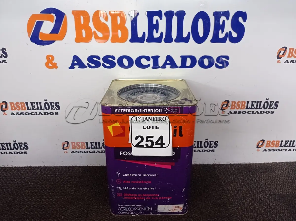 LOTE 254 - 01 LATA DE TINTA BASE ACRÍLICO INTERIOR E EXTERIOR NA COR BRANCO. (NO ESTADO) ATENÇÃO! FAZER A VISITAÇÃO ANTES DE ARREMATAR, NÃO SABEMOS SE FUNCIONA. LEILÃO NÃO TEM GARANTIA E NEM DEVOLUÇÃO, SUJEITO A POSSÍVEIS AVARIAS VISÍVEIS/OCULTAS E/OU AUSÊNCIA DE COMPONENTES.