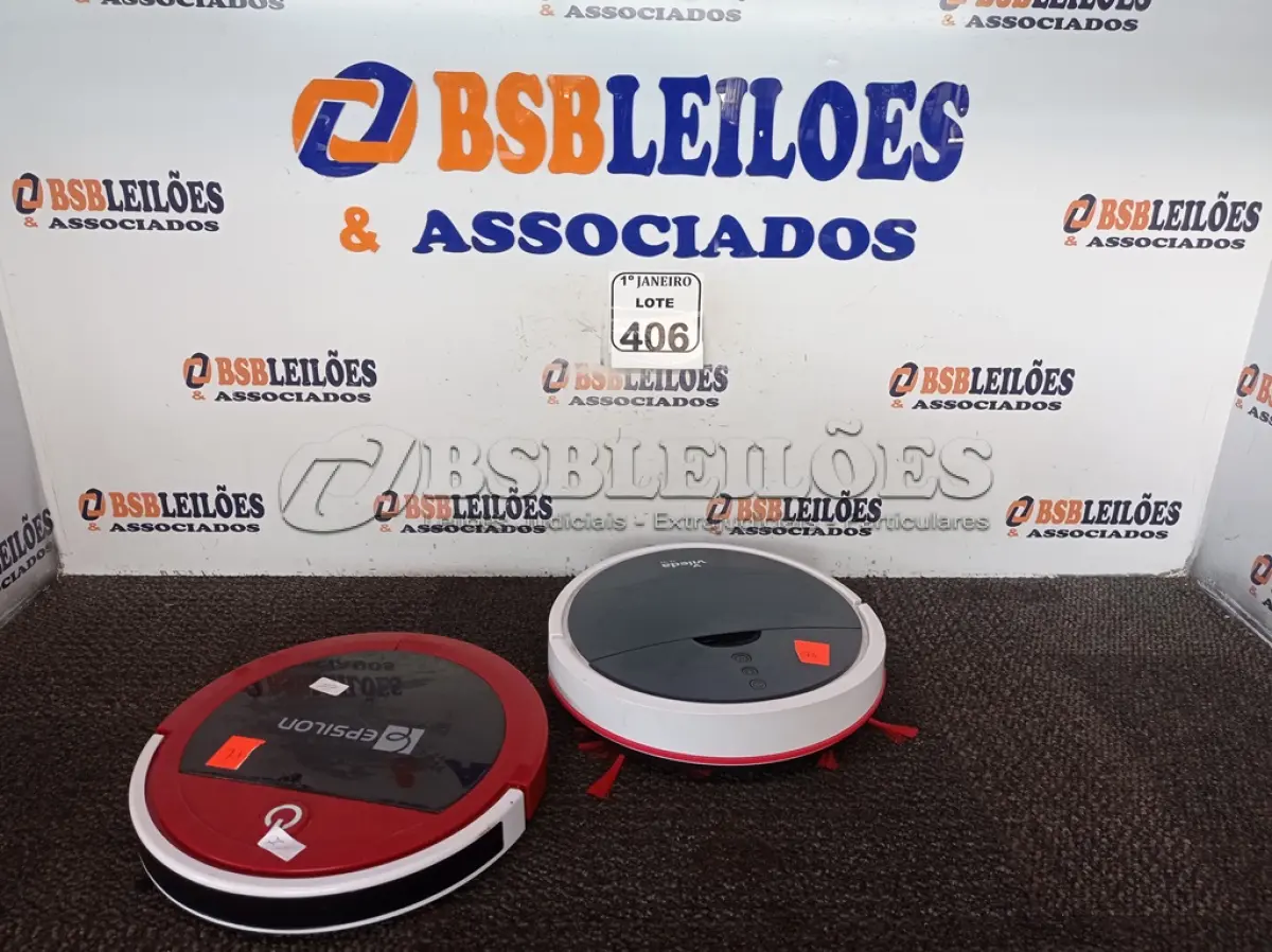 LOTE 406 - 02 ASPIRADORES ROBÔ MARCAS VILEDA E ÉPSILON. (NO ESTADO) ATENÇÃO! FAZER A VISITAÇÃO ANTES DE ARREMATAR, NÃO SABEMOS SE FUNCIONA. LEILÃO NÃO TEM GARANTIA E NEM DEVOLUÇÃO, SUJEITO A POSSÍVEIS AVARIAS VISÍVEIS/OCULTAS E/OU AUSÊNCIA DE COMPONENTES.