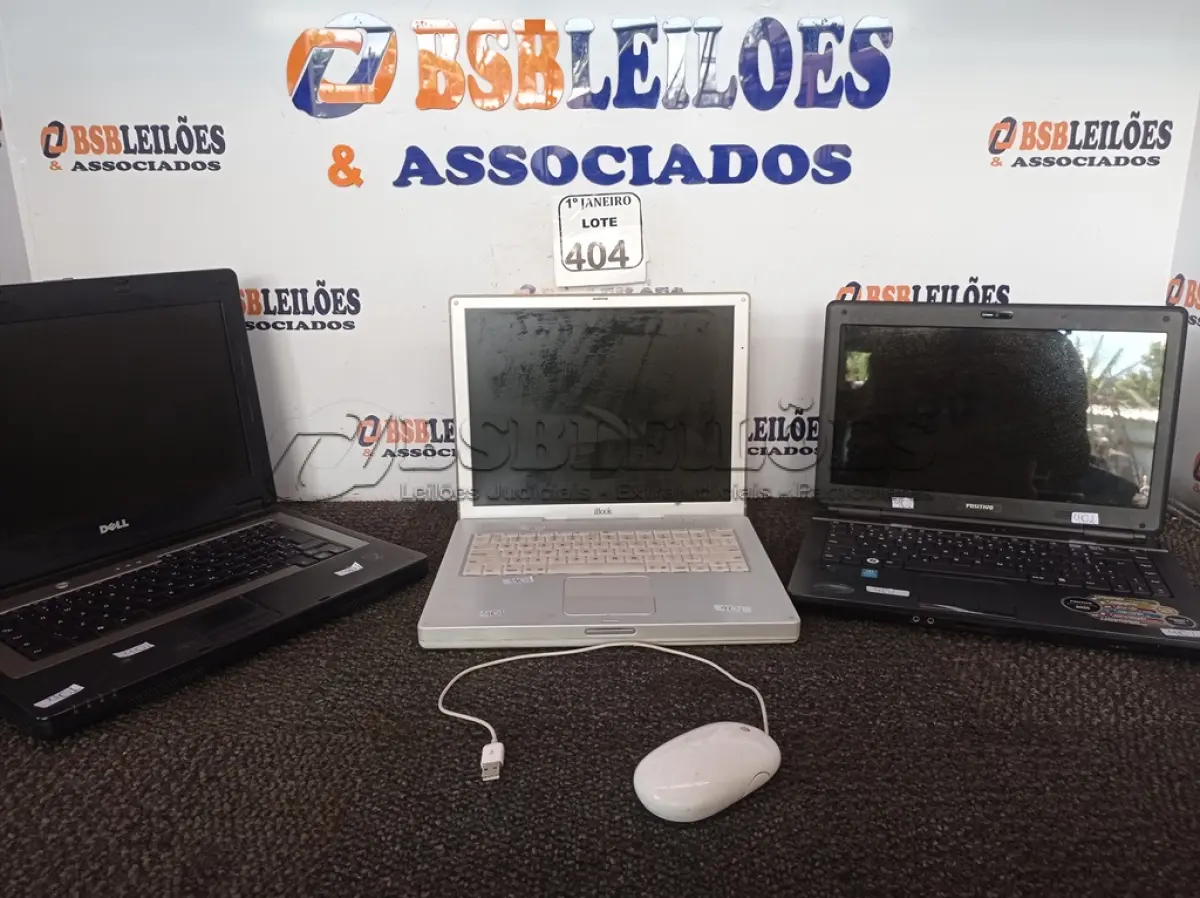 LOTE 404 - 03 NOTEBOOK’S MARCAS E MODELOS DIVERSOS P/RETIRADA DE PEÇAS E 01 MOUSE MARCA APPLE. (NO ESTADO) ATENÇÃO! FAZER A VISITAÇÃO ANTES DE ARREMATAR, NÃO SABEMOS SE FUNCIONA. LEILÃO NÃO TEM GARANTIA E NEM DEVOLUÇÃO, SUJEITO A POSSÍVEIS AVARIAS VISÍVEIS/OCULTAS E/OU AUSÊNCIA DE COMPONENTES.