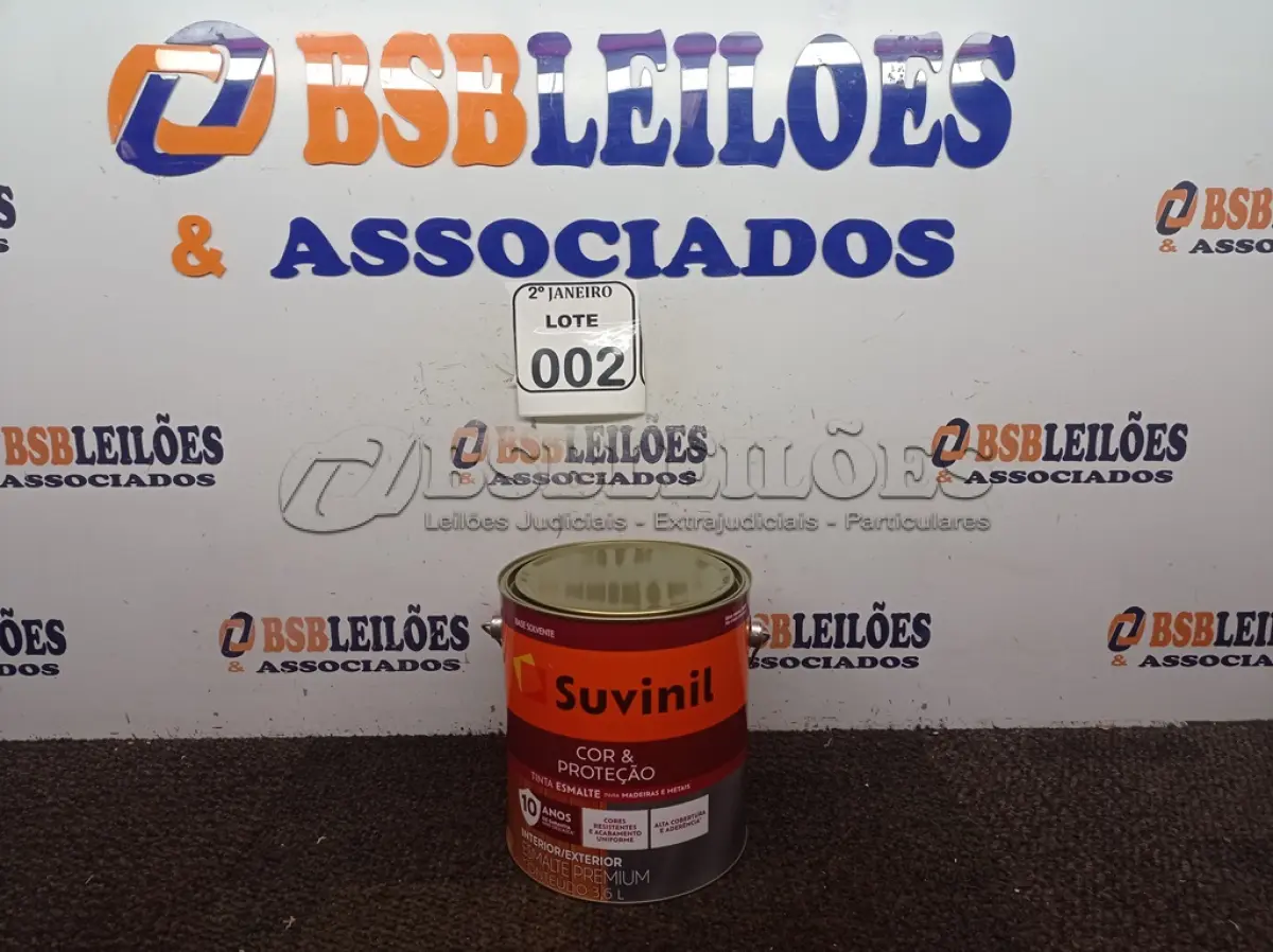 LOTE 002 - 01 LATA DE TINTA SUVINIL ESMALTE PREMIUM INTERIOR/EXTERIOR 3,6L NA COR MARROM. (NO ESTADO) ATENÇÃO! FAZER A VISITAÇÃO ANTES DE ARREMATAR, NÃO SABEMOS SE FUNCIONA. LEILÃO NÃO TEM GARANTIA E NEM DEVOLUÇÃO, SUJEITO A POSSÍVEIS AVARIAS VISÍVEIS/OCULTAS E/OU AUSÊNCIA DE COMPONENTES.
