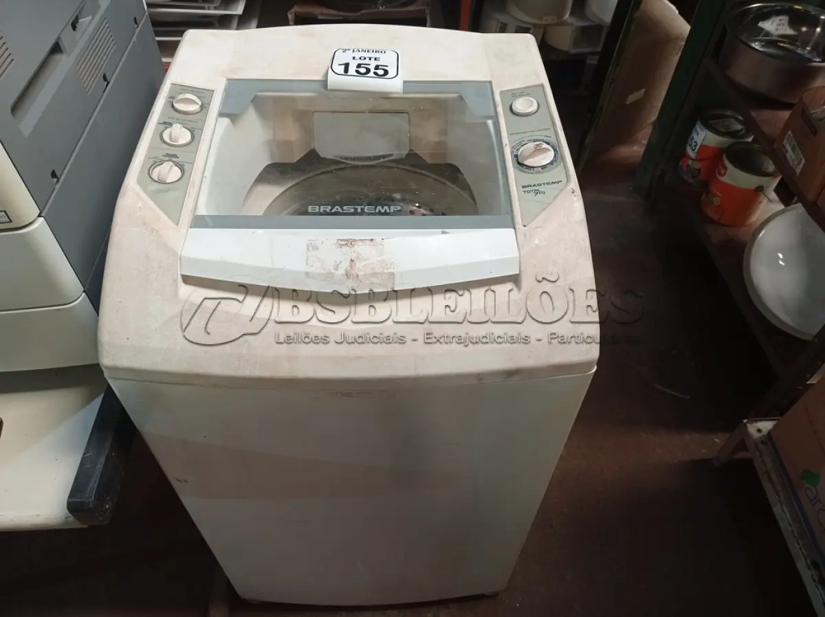 LOTE 155 - 01 MÁQUINA DE LAVAR ROUPAS BRASTEMP 7KG. (NO ESTADO) ATENÇÃO! FAZER A VISITAÇÃO ANTES DE ARREMATAR, NÃO SABEMOS SE FUNCIONA. LEILÃO NÃO TEM GARANTIA E NEM DEVOLUÇÃO, SUJEITO A POSSÍVEIS AVARIAS VISÍVEIS/OCULTAS E/OU AUSÊNCIA DE COMPONENTES.