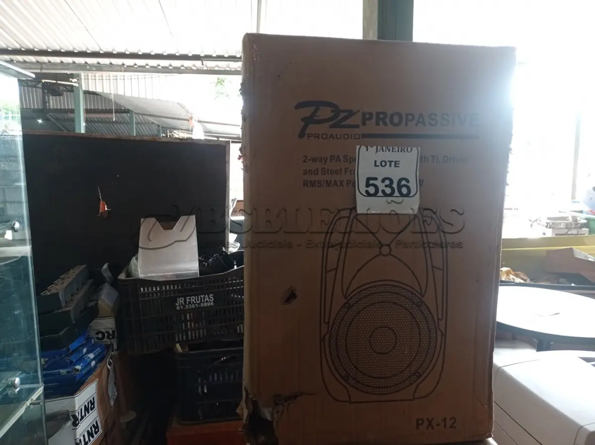 LOTE 536 - 01 CAIXA DE SOM MARCA PZ PRO ÁUDIO. (NO ESTADO) ATENÇÃO! FAZER A VISITAÇÃO ANTES DE ARREMATAR, NÃO SABEMOS SE FUNCIONA. LEILÃO NÃO TEM GARANTIA E NEM DEVOLUÇÃO, SUJEITO A POSSÍVEIS AVARIAS VISÍVEIS/OCULTAS E/OU AUSÊNCIA DE COMPONENTES.
