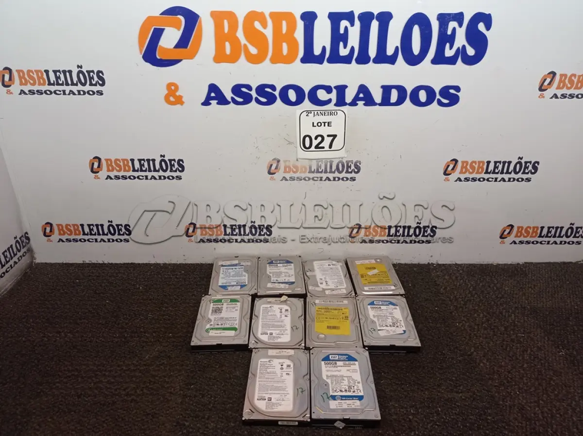 LOTE 027 - 10 HD’S DE 500GB CADA. (NO ESTADO) ATENÇÃO! FAZER A VISITAÇÃO ANTES DE ARREMATAR, NÃO SABEMOS SE FUNCIONA. LEILÃO NÃO TEM GARANTIA E NEM DEVOLUÇÃO, SUJEITO A POSSÍVEIS AVARIAS VISÍVEIS/OCULTAS E/OU AUSÊNCIA DE COMPONENTES.