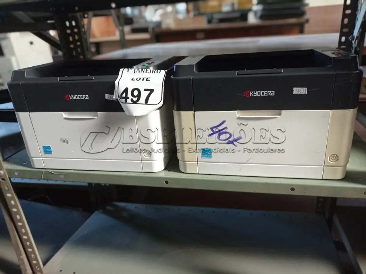 LOTE 497 - 02 IMPRESSORAS MARCA KYOCERA. (NO ESTADO) ATENÇÃO! FAZER A VISITAÇÃO ANTES DE ARREMATAR, NÃO SABEMOS SE FUNCIONA. LEILÃO NÃO TEM GARANTIA E NEM DEVOLUÇÃO, SUJEITO A POSSÍVEIS AVARIAS VISÍVEIS/OCULTAS E/OU AUSÊNCIA DE COMPONENTES.
