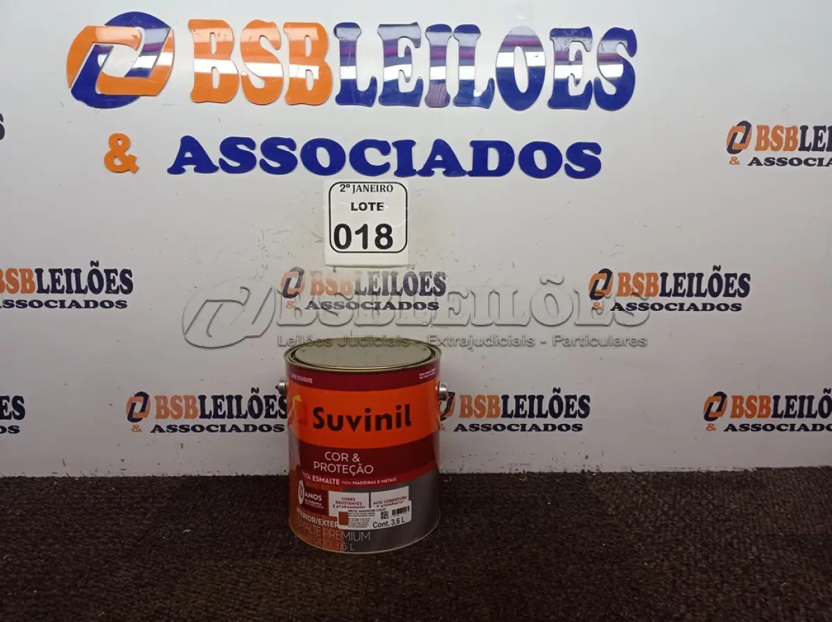 LOTE 018 - 01 LATA DE TINTA SUVINIL ESMALTE PREMIUM INTERIOR/EXTERIOR 3,6L NA COR MARROM. (NO ESTADO) ATENÇÃO! FAZER A VISITAÇÃO ANTES DE ARREMATAR, NÃO SABEMOS SE FUNCIONA. LEILÃO NÃO TEM GARANTIA E NEM DEVOLUÇÃO, SUJEITO A POSSÍVEIS AVARIAS VISÍVEIS/OCULTAS E/OU AUSÊNCIA DE COMPONENTES.