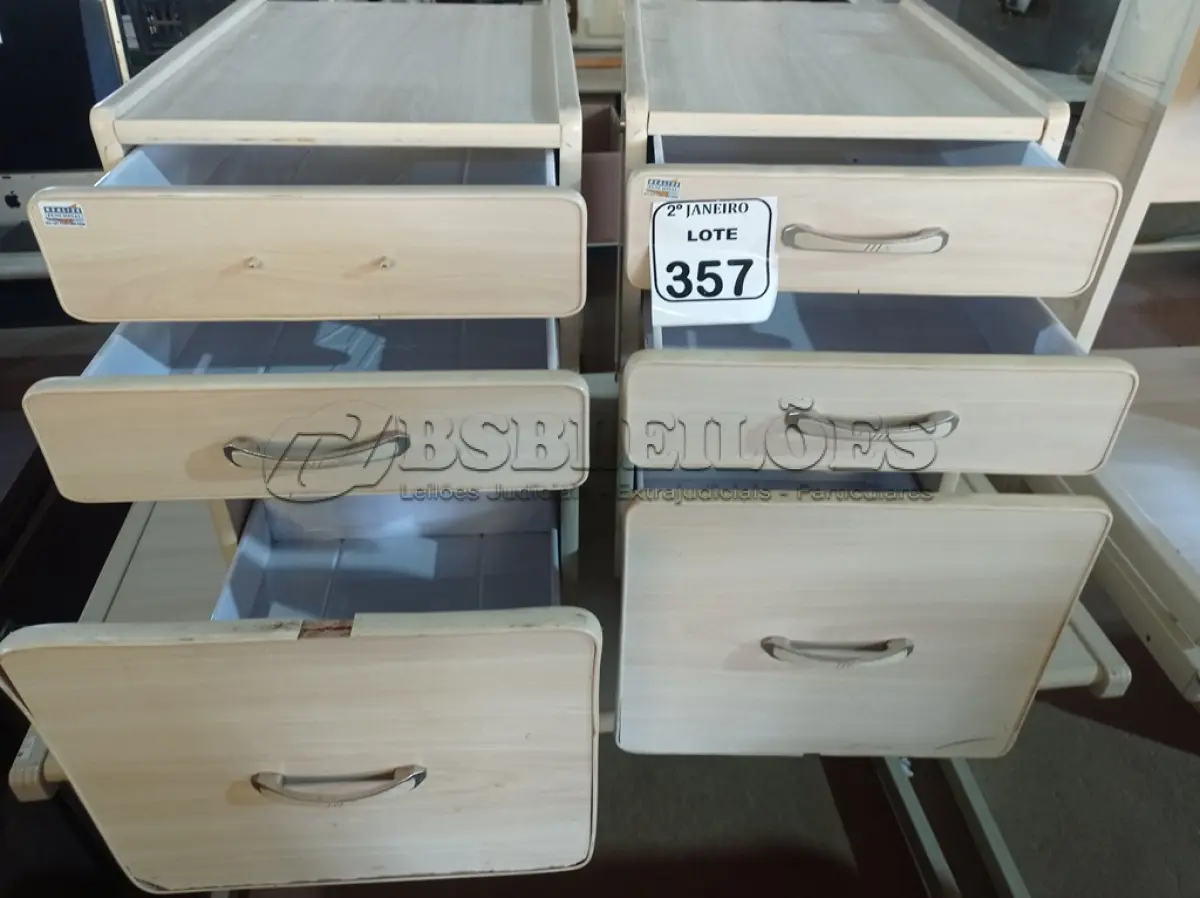 LOTE 357 - 02 GAVETEIROS PARA ESCRITÓRIO. (NO ESTADO) ATENÇÃO! FAZER A VISITAÇÃO ANTES DE ARREMATAR, NÃO SABEMOS SE FUNCIONA. LEILÃO NÃO TEM GARANTIA E NEM DEVOLUÇÃO, SUJEITO A POSSÍVEIS AVARIAS VISÍVEIS/OCULTAS E/OU AUSÊNCIA DE COMPONENTES.