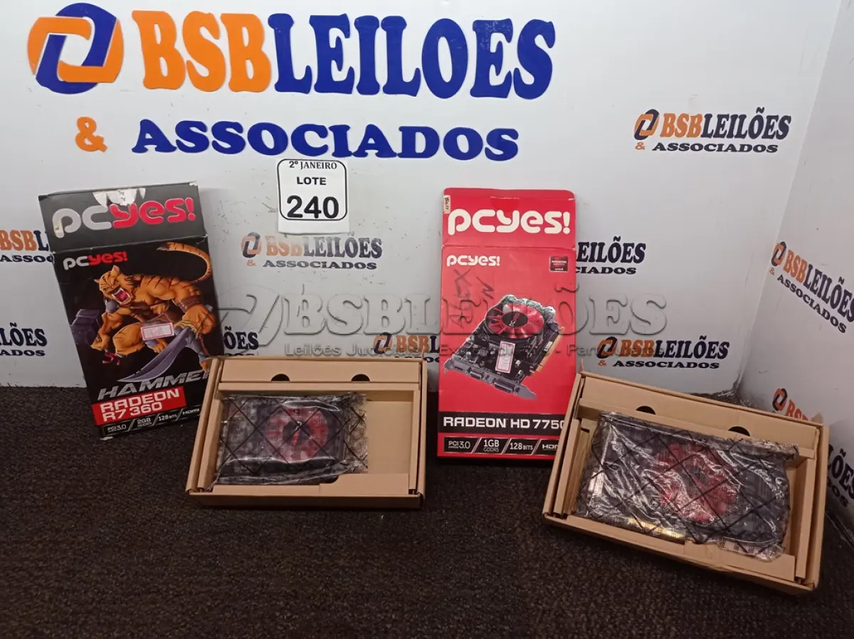 LOTE 240 - 02 PLACAS DE VÍDEO P/ COMPUTADOR. (NO ESTADO) ATENÇÃO! FAZER A VISITAÇÃO ANTES DE ARREMATAR, NÃO SABEMOS SE FUNCIONA. LEILÃO NÃO TEM GARANTIA E NEM DEVOLUÇÃO, SUJEITO A POSSÍVEIS AVARIAS VISÍVEIS/OCULTAS E/OU AUSÊNCIA DE COMPONENTES.
