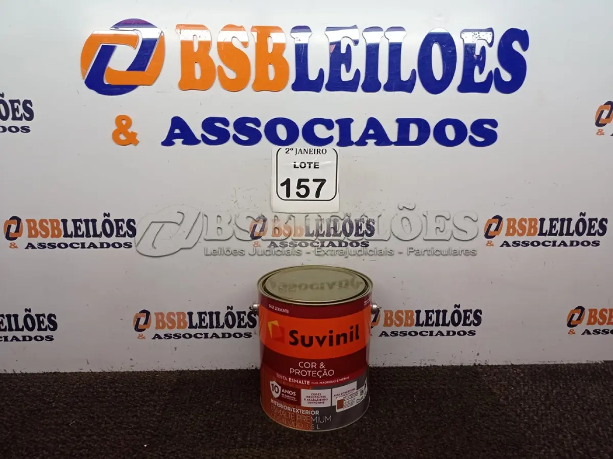 LOTE 157 - 01 LATA DE TINTA SUVINIL ESMALTE PREMIUM INTERIOR/EXTERIOR 3,6L NA COR MARROM. (NO ESTADO) ATENÇÃO! FAZER A VISITAÇÃO ANTES DE ARREMATAR, NÃO SABEMOS SE FUNCIONA. LEILÃO NÃO TEM GARANTIA E NEM DEVOLUÇÃO, SUJEITO A POSSÍVEIS AVARIAS VISÍVEIS/OCULTAS E/OU AUSÊNCIA DE COMPONENTES.