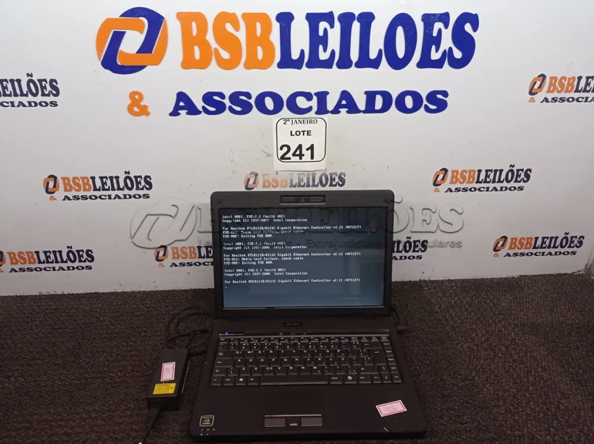 LOTE 241 - 01 NOTEBOOK DATEM C/ MEMORIA WINDOWS 10 INSTALADO E CARREGADOR. (NO ESTADO) ATENÇÃO! FAZER A VISITAÇÃO ANTES DE ARREMATAR, NÃO SABEMOS SE FUNCIONA. LEILÃO NÃO TEM GARANTIA E NEM DEVOLUÇÃO, SUJEITO A POSSÍVEIS AVARIAS VISÍVEIS/OCULTAS E/OU AUSÊNCIA DE COMPONENTES.