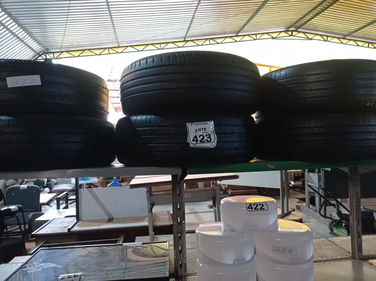 LOTE 423 - 06 PNEUS USADOS C/NUMERAÇÕES DIVERSAS. (NO ESTADO) ATENÇÃO! FAZER A VISITAÇÃO ANTES DE ARREMATAR, NÃO SABEMOS SE FUNCIONA. LEILÃO NÃO TEM GARANTIA E NEM DEVOLUÇÃO, SUJEITO A POSSÍVEIS AVARIAS VISÍVEIS/OCULTAS E/OU AUSÊNCIA DE COMPONENTES.